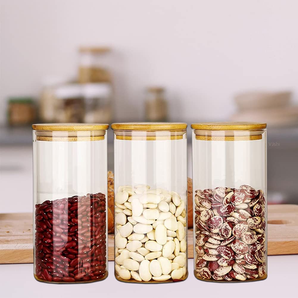 450ml Glass Jars with Bamboo Lids - Airtight Food Storage Containers for Kitchen, Pantry & Office (3-Pack) | Perfect for Cereal, Coffee, Tea, Spices & Dry Goods Organization