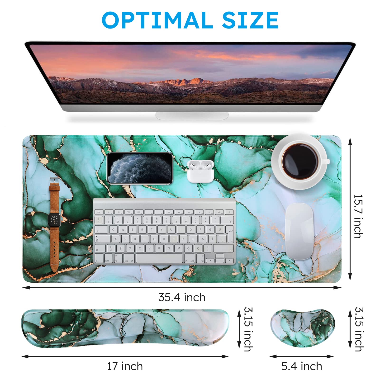 iCasso Gaming Mouse Pad Set - XXL Memory Foam Desk Mat with Wrist Rest for Pain Relief (35.4x15.7in) - Perfect for PC Gamers & Office Work