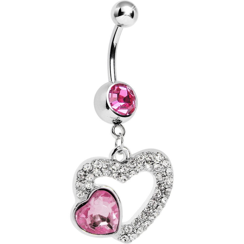 Body Candy Women's Pink Hollow Heart Dangle Belly Ring - Stylish Navel Piercing Jewelry for Casual Wear & Night Out