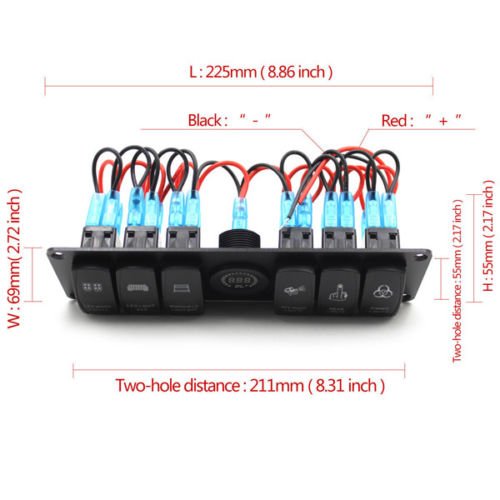 12V Rocker Switch Panel with 6 Gang Circuit Breaker & LED Voltmeter - Waterproof for RV, Car, Boat, Marine & Off-Road Vehicles (Dashboard & Control Panel Installation)