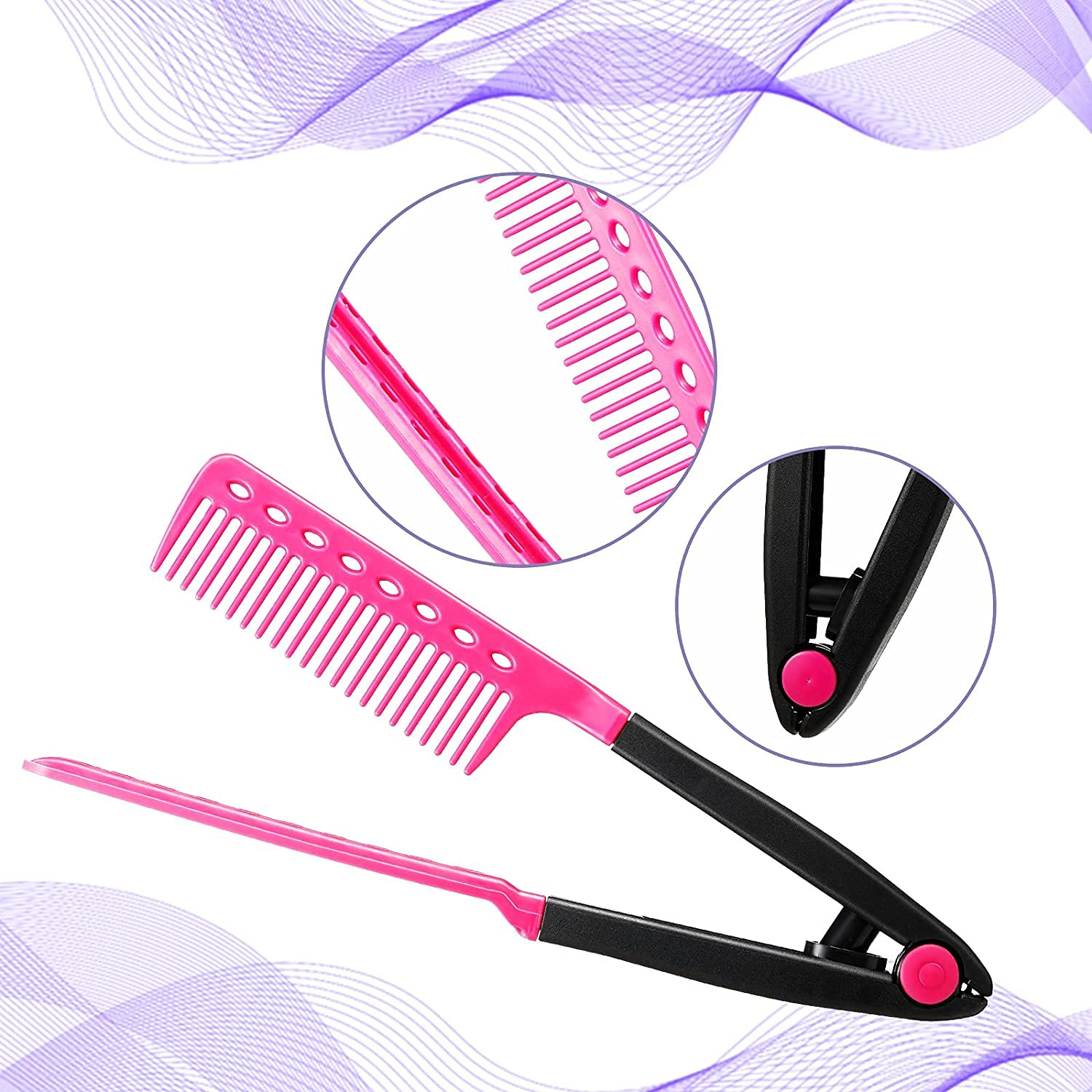 Frackson Pink V-Shaped Straightening Comb - Professional Salon Hair Brush & Styling Tool for Straightening Knotty Hair - Perfect for Home Use, Travel & Salon Styling
