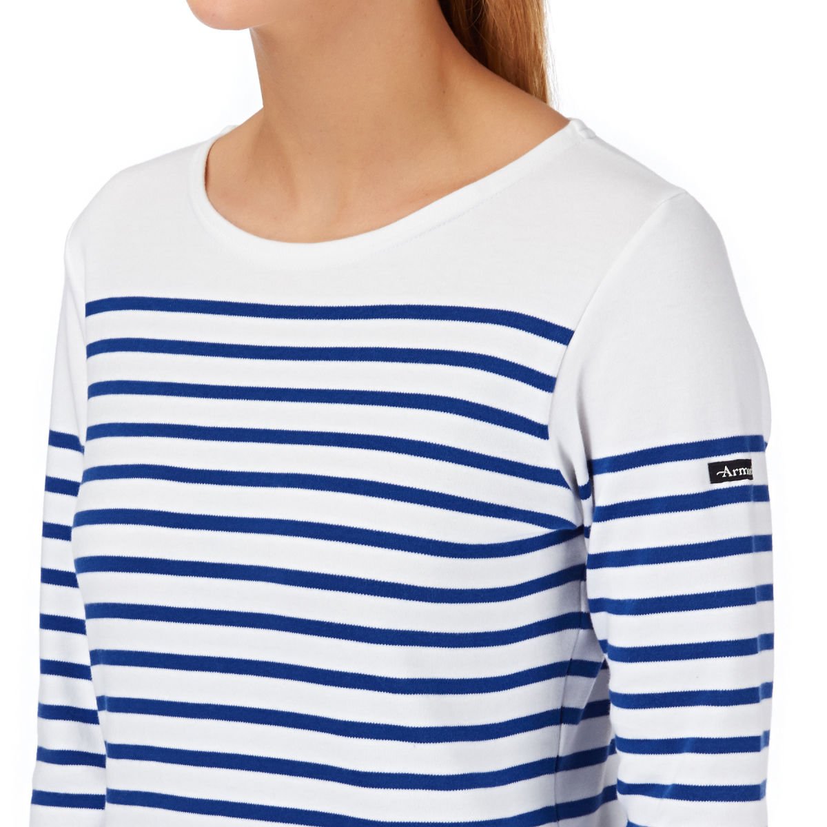 Armor Lux Women's Mariniere Amiral Femme Long Sleeve Striped Breton Top - White/Navy Blue | Classic French Style Casual & Work Wear