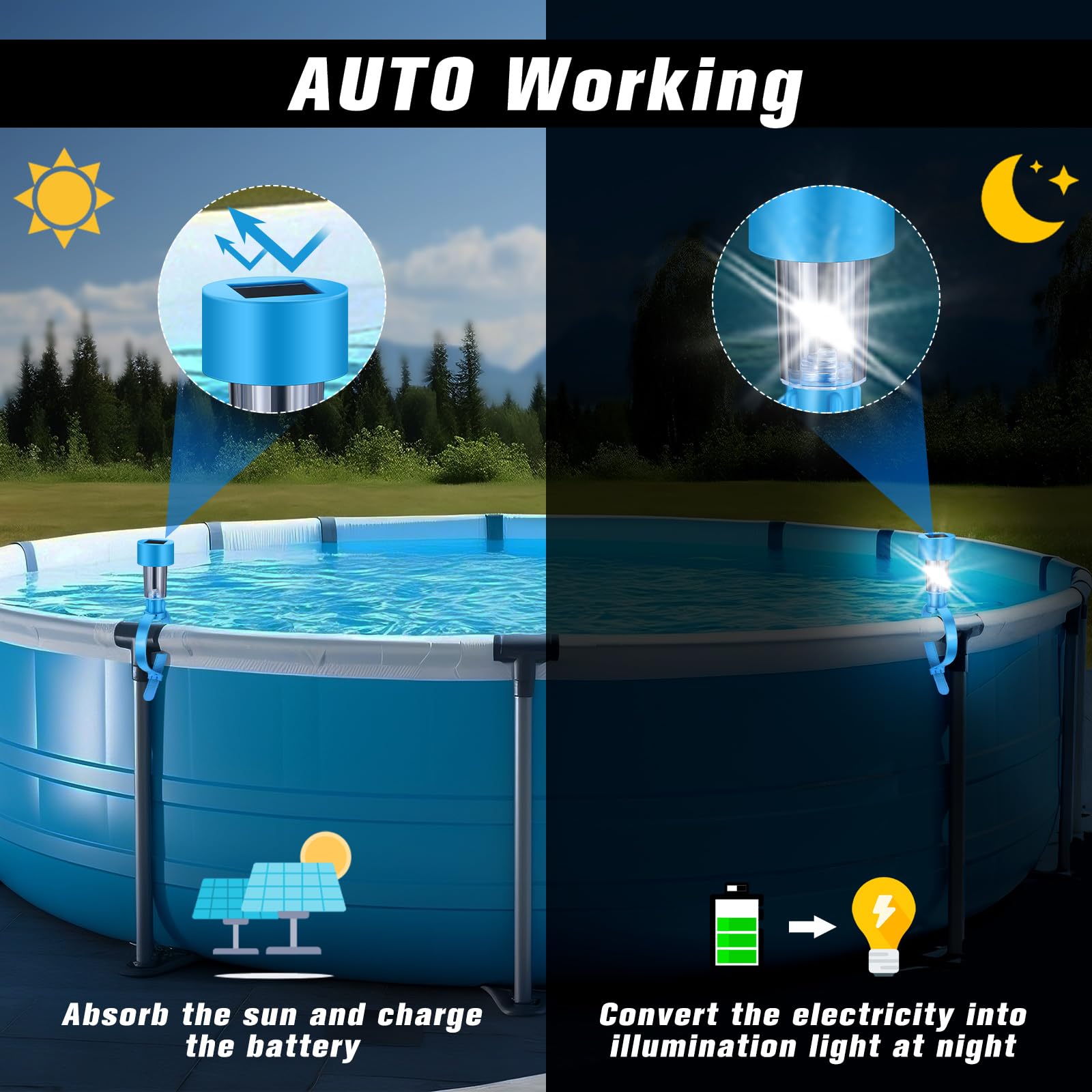 12 Pack Waterproof Solar Pool Lights - Warm White LED Above Ground Pool Lights for Night Swimming, Outdoor Decor, Trampoline & Frame Pool Decoration | Solar Powered, Energy Efficient, Weather Resistant for Backyard, Garden & Patio Use
