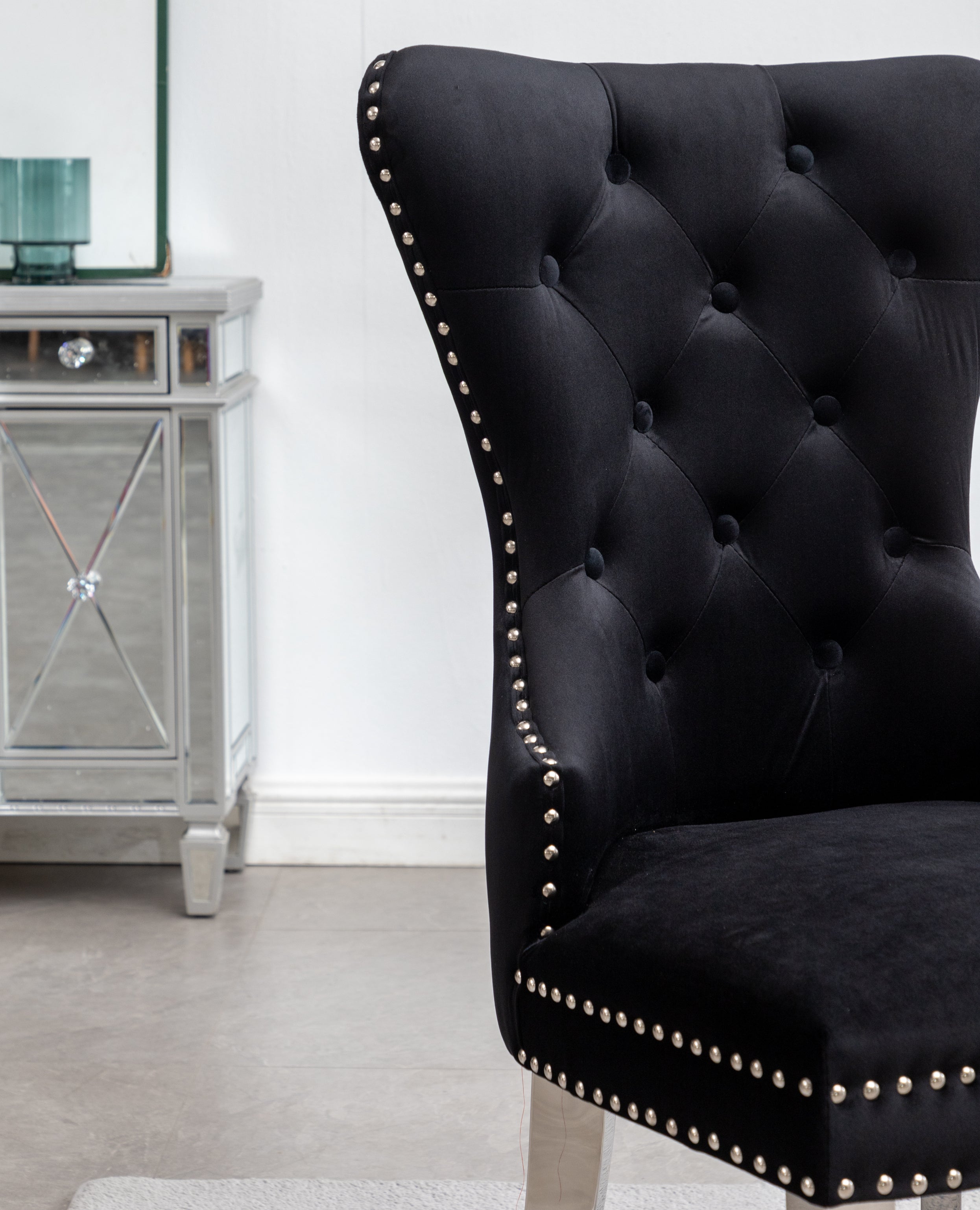Roundhill Furniture Montura Contemporary Tufted Velvet Accent Chairs with Nailhead Trim - Set of 2, Black - Perfect for Living Room, Bedroom, or Office Decor