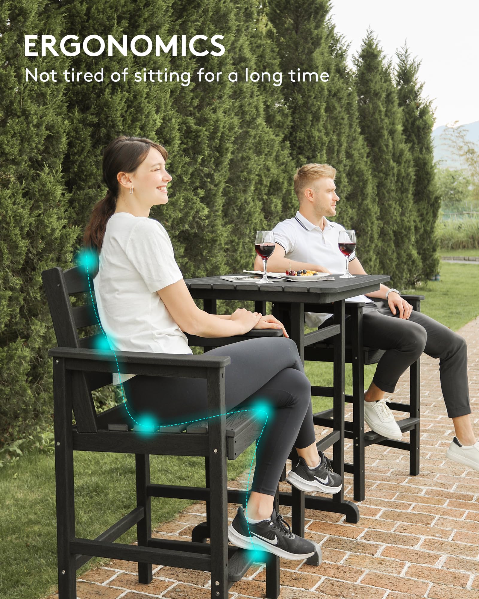 SERWALL 5-Piece Adirondack Bar Chair Set - Durable HDPE Outdoor Bar Stools with Pub Table - Black Patio Furniture for Bistro, Balcony, Poolside & Garden Decor - Perfect for Backyard, Deck & Outdoor Entertaining