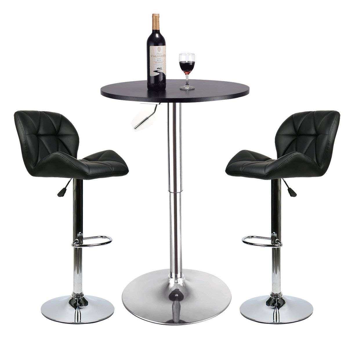 ARTETHYS 3-Piece Black Adjustable Height Round Bar Table Set with 2 Swivel Counter Stools - Modern Pub Dining Set for Kitchen, Bistro & Home Entertaining