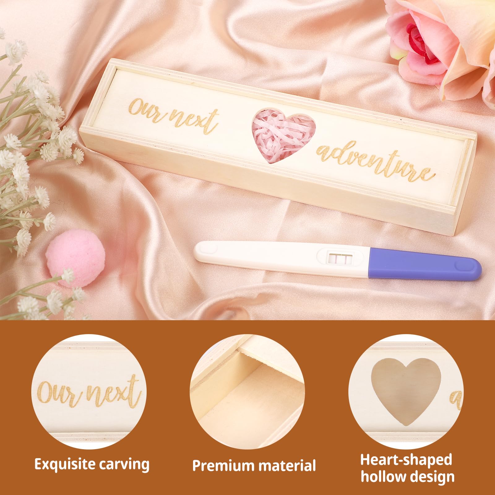 **Pregnancy Test Keepsake Box - Wooden Baby Announcement Gift for Parents, Grandparents & Husband - Gender Reveal Souvenir Collection - White (Perfect for Baby Showers & Gender Reveal Parties)**