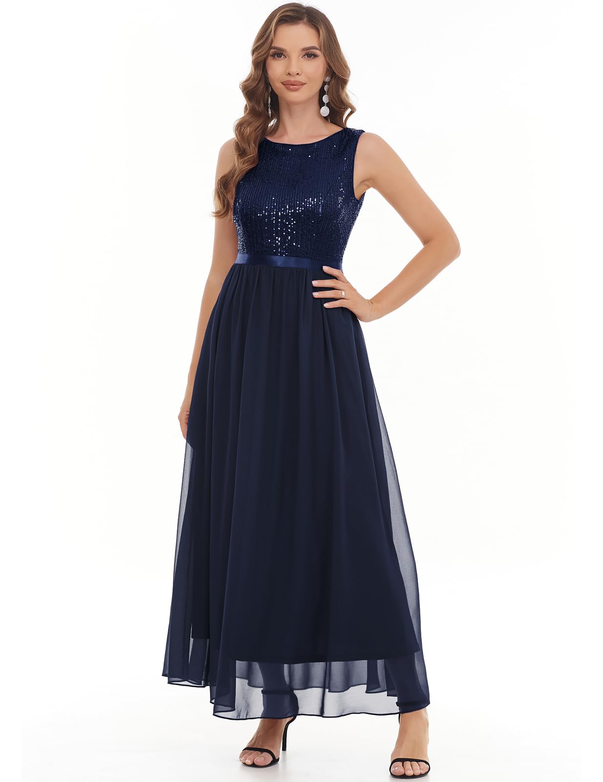 Elegant Glitter Sequins Evening Gown - Formal Wedding Guest Dress for Mother of The Bride | Flowy A-Line Prom Dress for Special Occasions & Black Tie Events