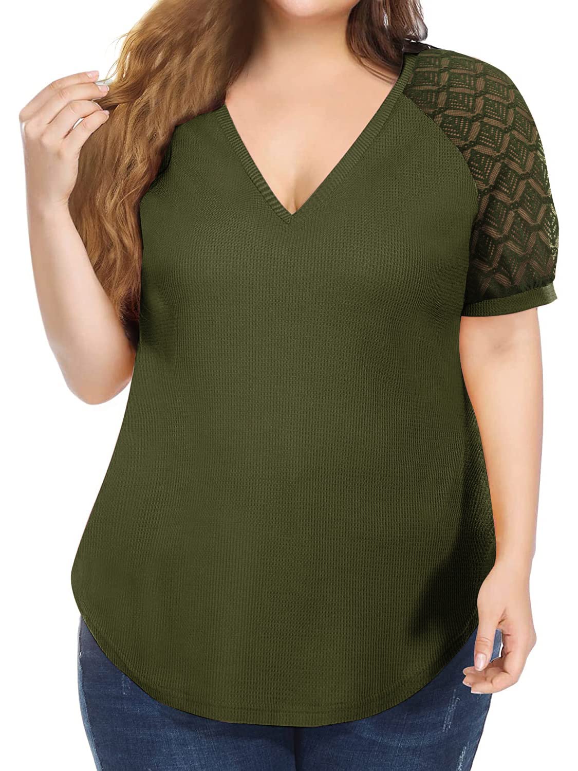 Plus Size Low Cut Blouses for Women - Business Casual Tunic Tops with Lace Hollow Out Design | Perfect for Office, Party & Date Night Outfits