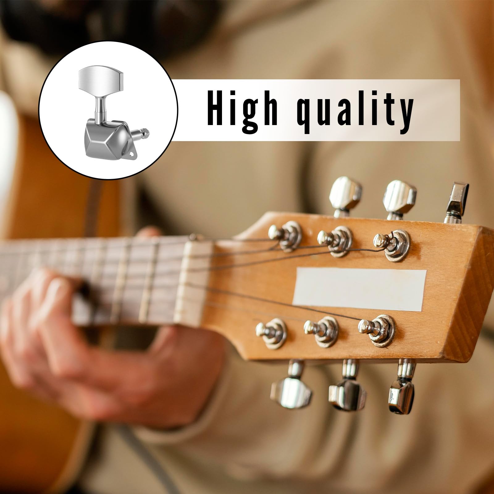 3+3 Semi-Closed Guitar Tuners - Chrome String Tuning Pegs & Machine Heads Set for Electric & Acoustic Guitars | Locking Tuners for Enhanced Stability | Perfect for Live Performances & Studio Recording