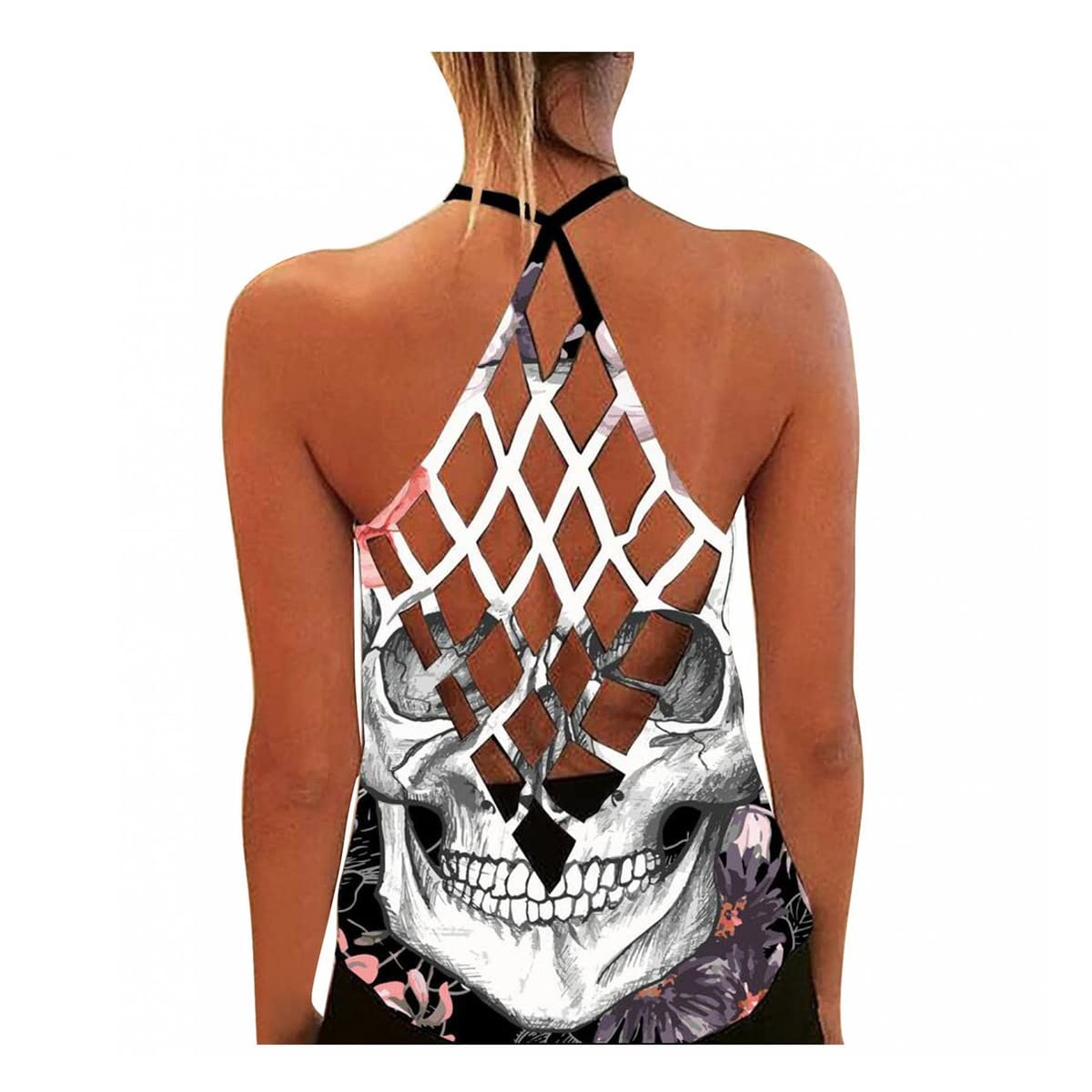 Women's Summer Criss Cross Back Tank Tops - Loose Hollow Out Cami Shirts for Casual Wear, Beach & Vacation Outfits
