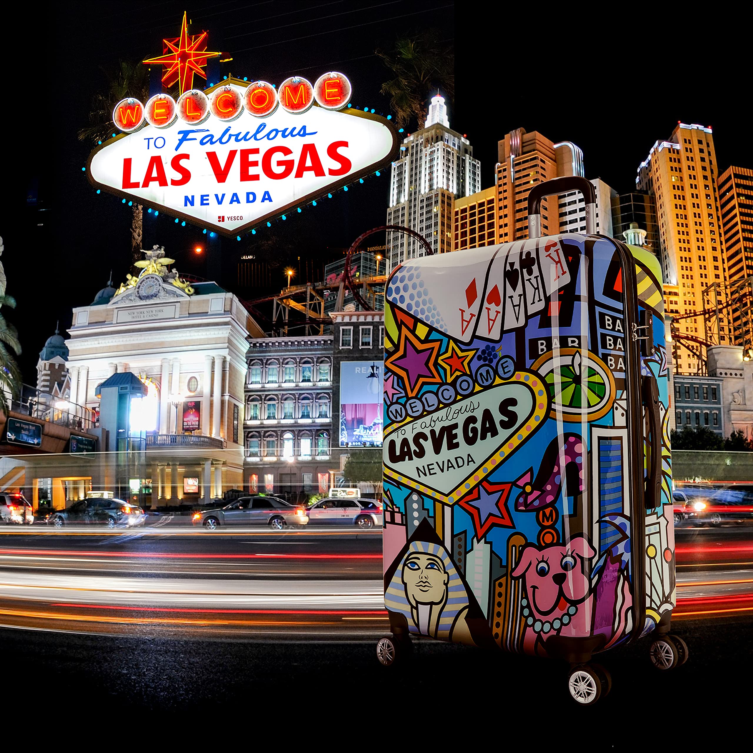 InUSA Las Vegas Print Spinner Luggage - 28-Inch Durable Lightweight Hardside Suitcase with Trolley Handle for Air Travel, Vacation & Business Trips | Large Checked Baggage for Family Vacations & International Travel