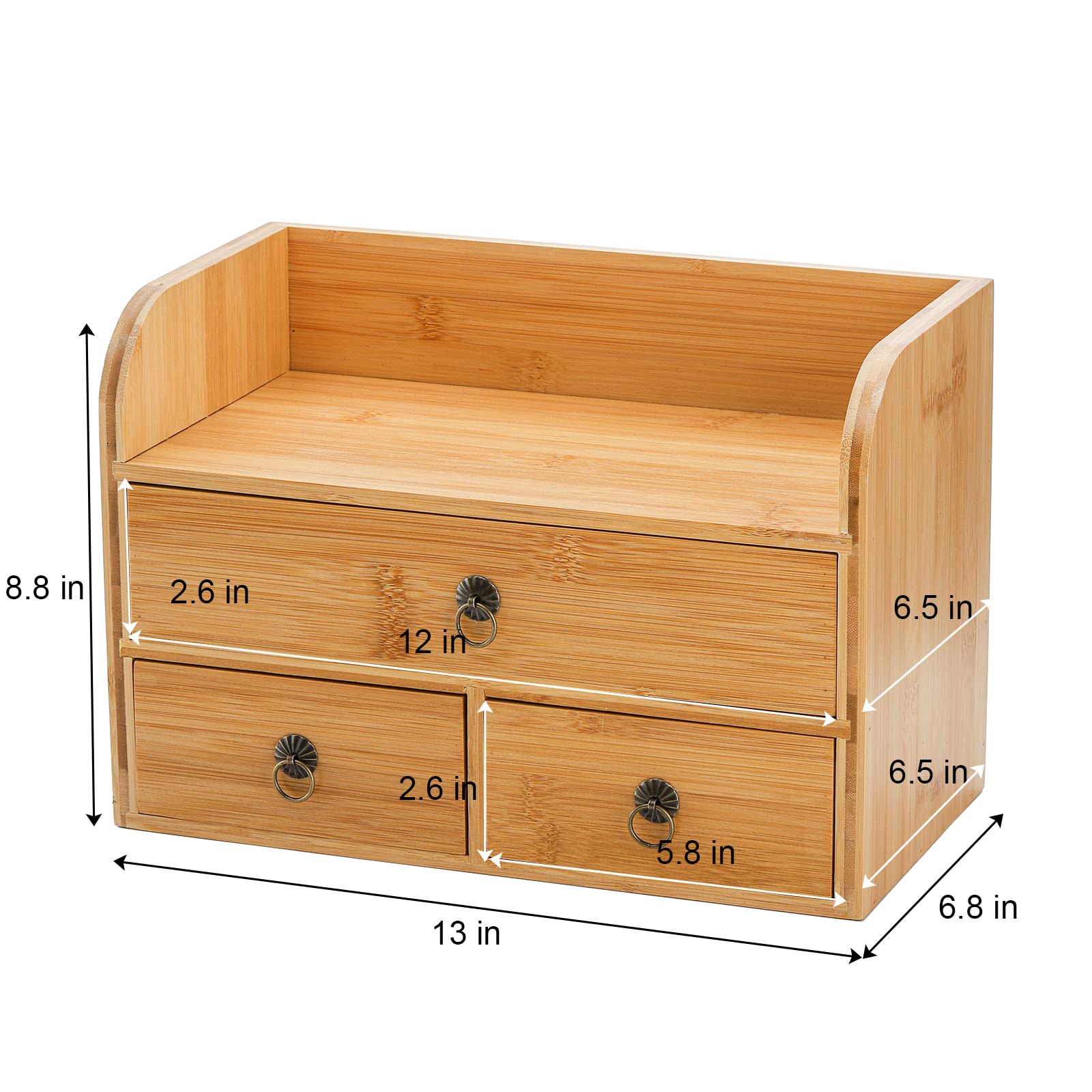 Nicunom 3-Tier Bamboo Desk Organizer with Drawers - Multifunctional Tabletop Storage for Office, Home & Vanity - Perfect for Organizing Stationery, Toiletries & Beauty Supplies (Home Office & Bathroom Organization)