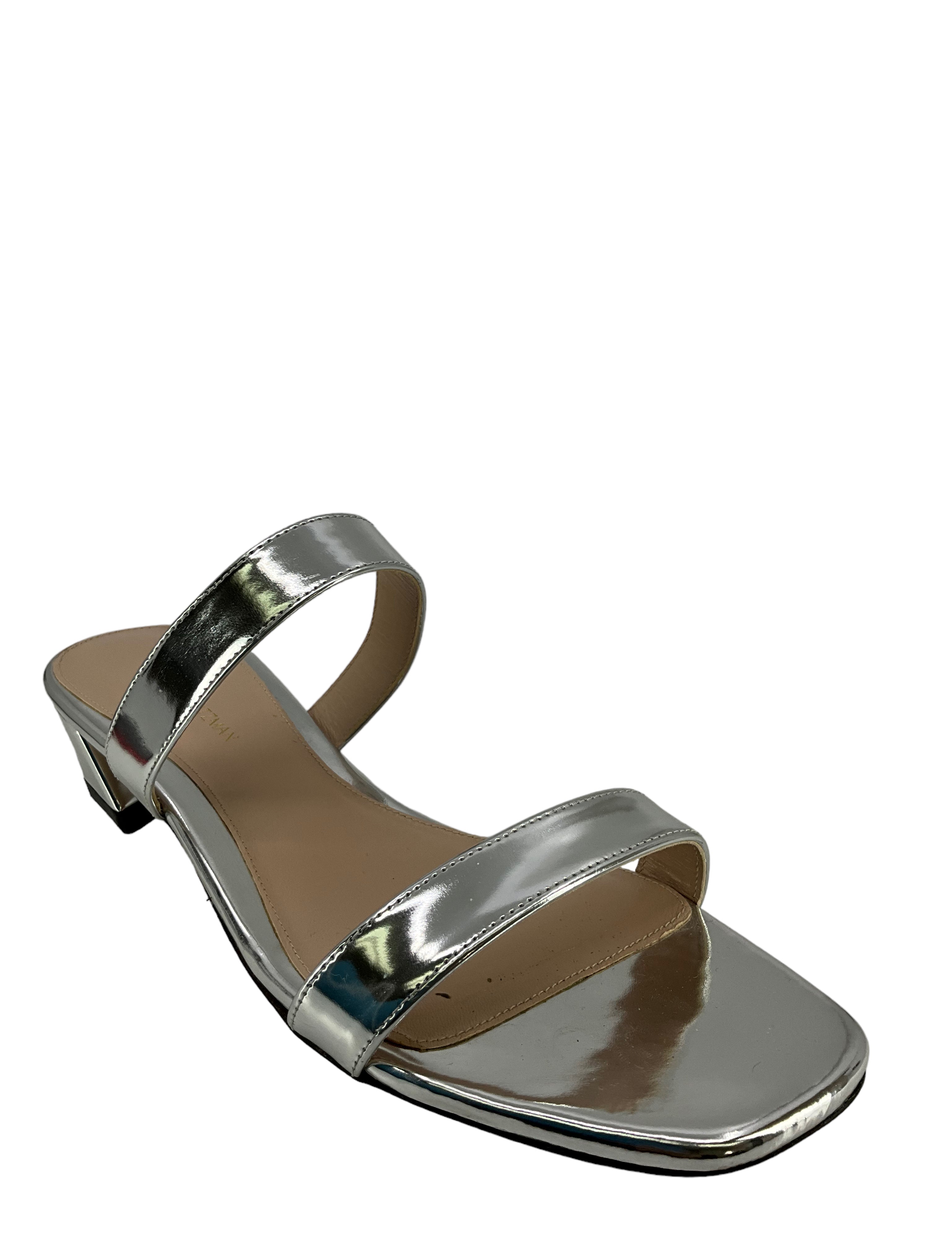 Stuart Weitzman Women's Silver Patent Leather Sandals Size 8 | Comfortable Dressy Heeled Sandals for Weddings, Parties & Summer Outfits