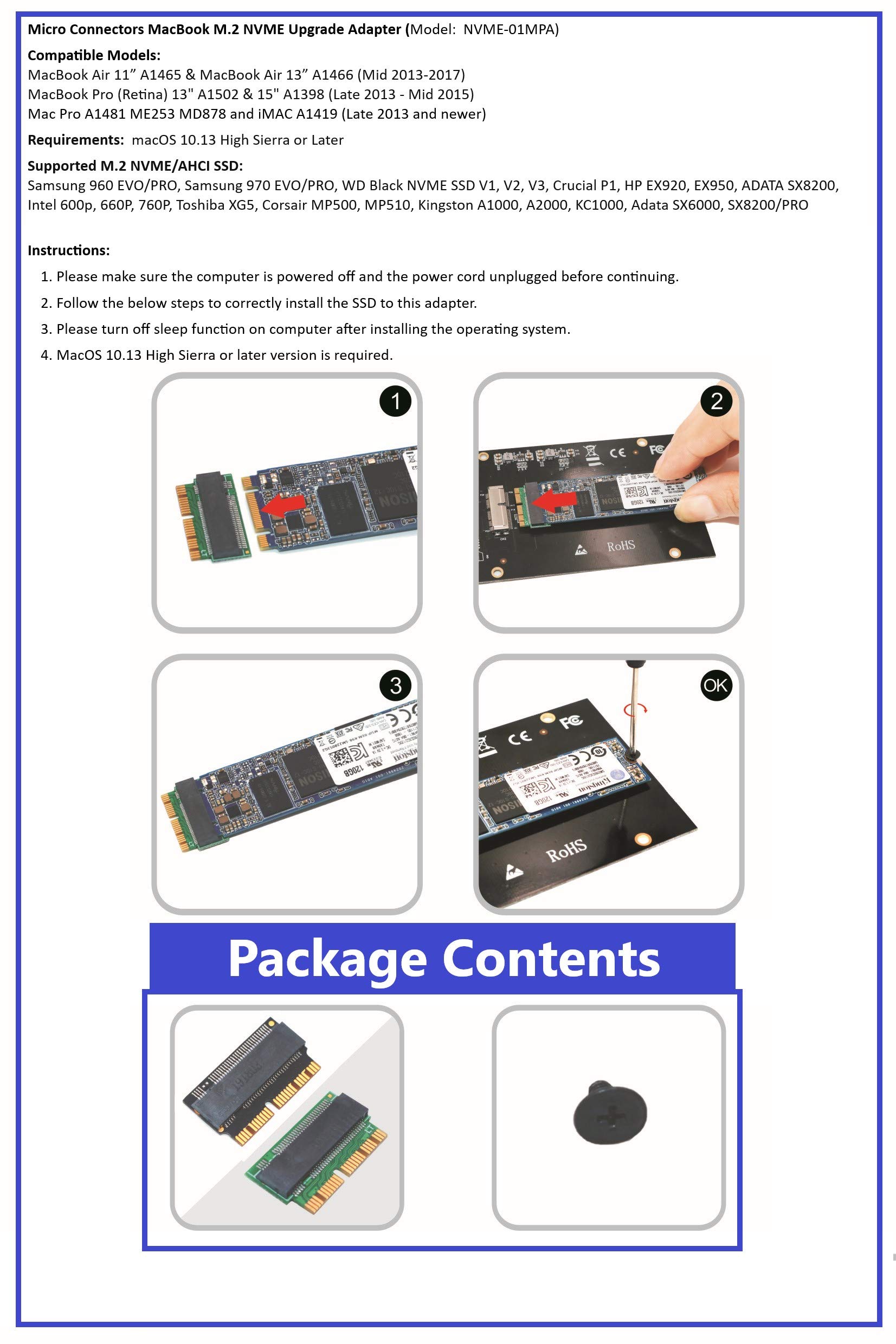 MacBook M.2 NVME SSD Upgrade Adapter (NVME-01MPA) - Compatible with MacBook Pro/Air for Faster Storage Performance - Perfect for Gaming, Video Editing & Professional Work