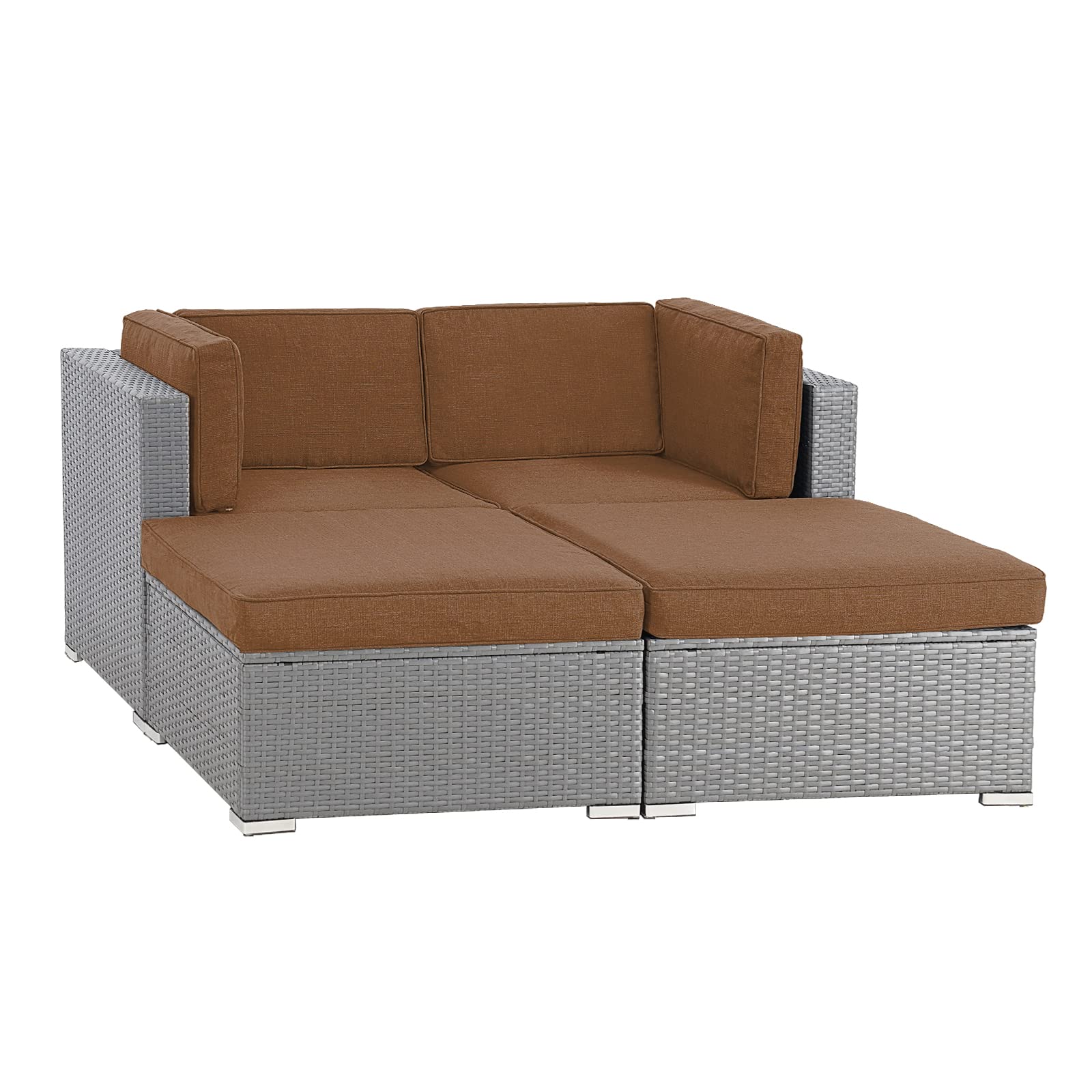 SOLAURA 4-Piece Gray Wicker Patio Sectional Sofa Set with Washable Cushions - Outdoor Rattan Daybed & Cushioned Seating for Backyard, Poolside or Garden Relaxation
