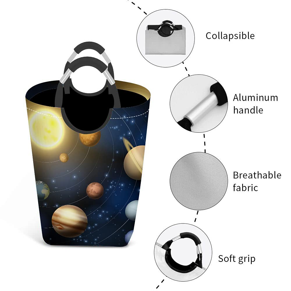 Wondertify 3D Solar System Laundry Hamper - Space Themed Clothes Basket with Carry Handles for Kids Room, Bedroom & Dorm Organization - Perfect for Storing Toys, Clothes & Linens