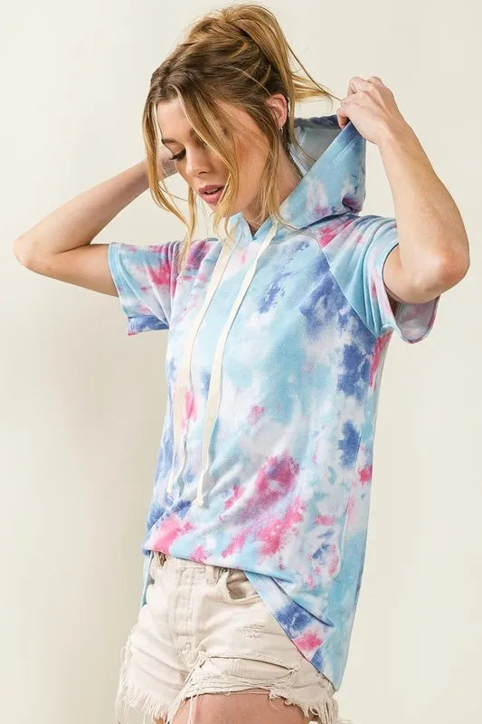 BiBi Tie Dye Terry Hoodie with Adjustable Drawstring - Soft Cotton Pullover for Women | Perfect for Casual Wear, Yoga, and Outdoor Activities