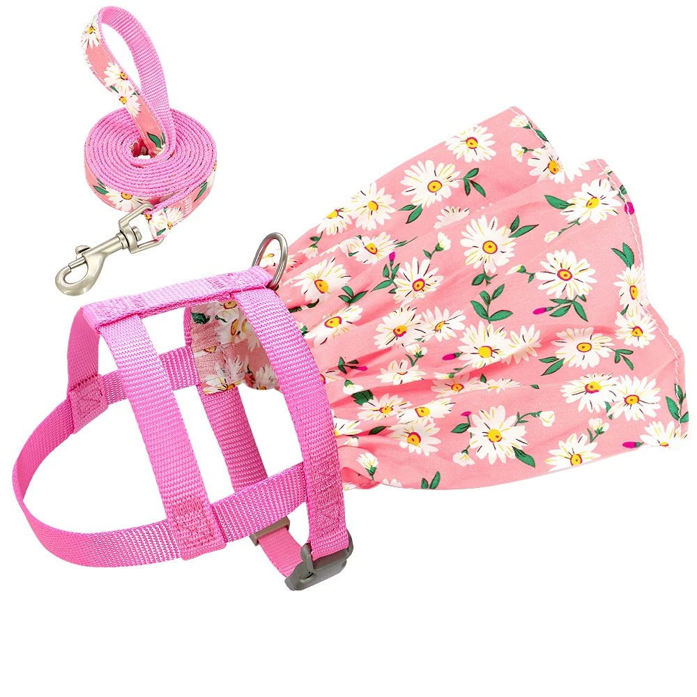 Floral Print Pet Harness and Leash Set for Small to Medium Dogs & Cats - Adjustable Summer Vest with Cute Floral Design - Perfect for Chihuahuas, Puppies & Kittens - Great for Walks, Outdoor Adventures & Pet Fashion (Medium, Color D)