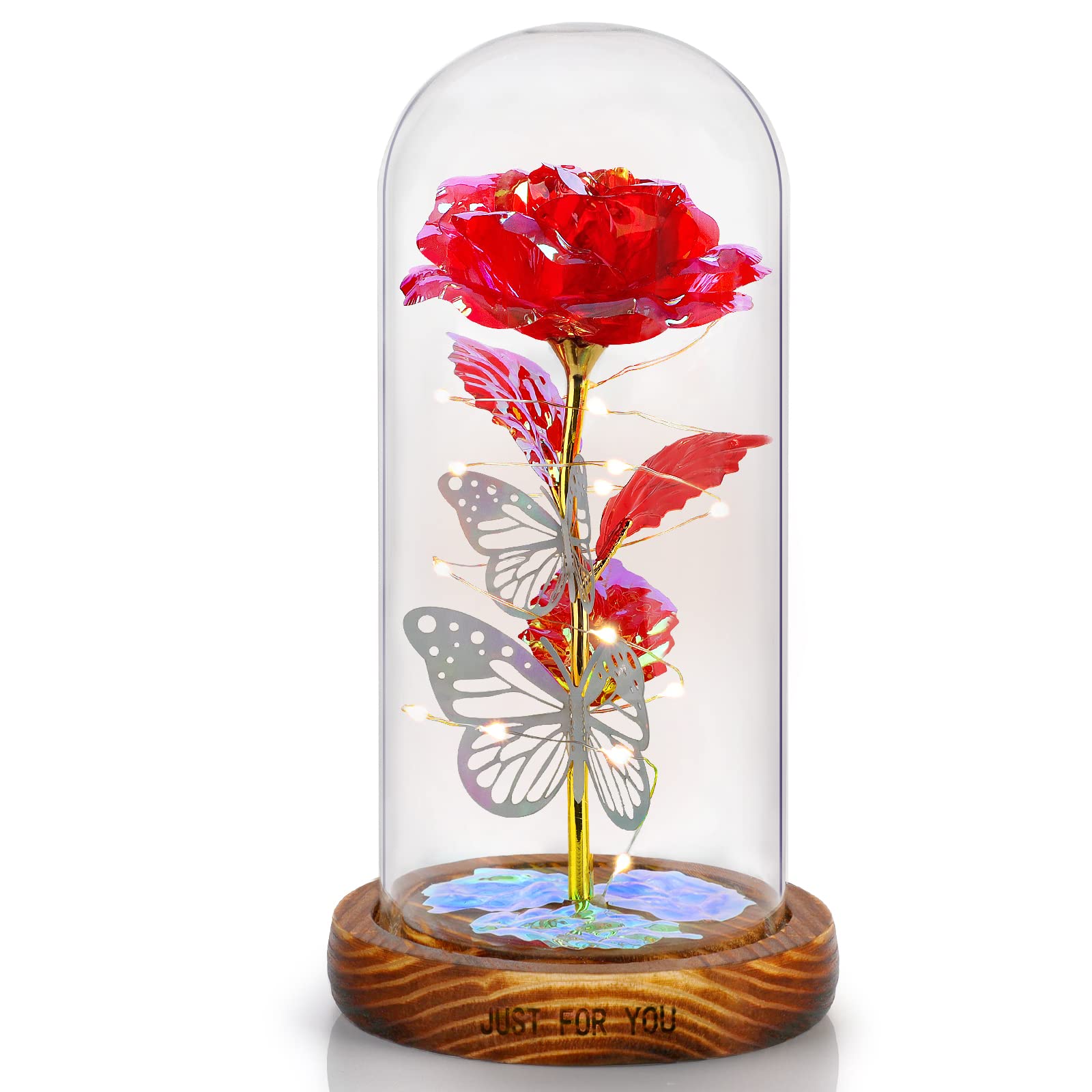 Mother's Day Rose Gifts for Women - Colorful Artificial Red Rose in Glass Dome, Thoughtful Mom Gifts from Daughter or Son - Perfect Anniversary, Birthday, Valentine's Day Gifts for Girlfriend or Wife - Ideal for Home Decor, Office Display, or Special Occasions