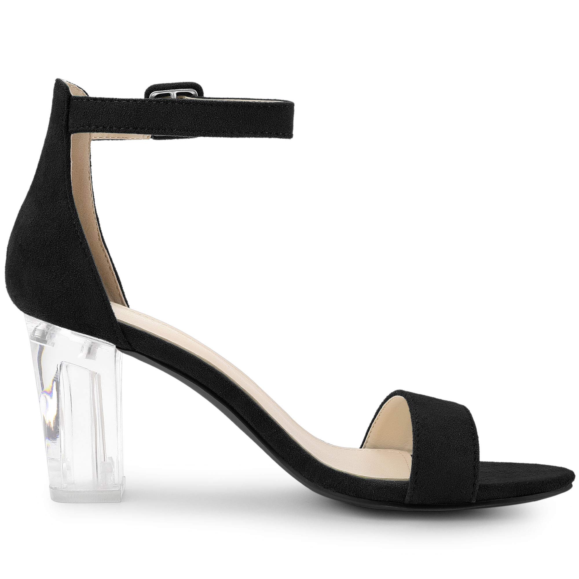 Allegra K Women's Chunky Heel Ankle Strap Sandals with Clear Heel - Comfortable & Stylish for Parties, Weddings & Evening Events