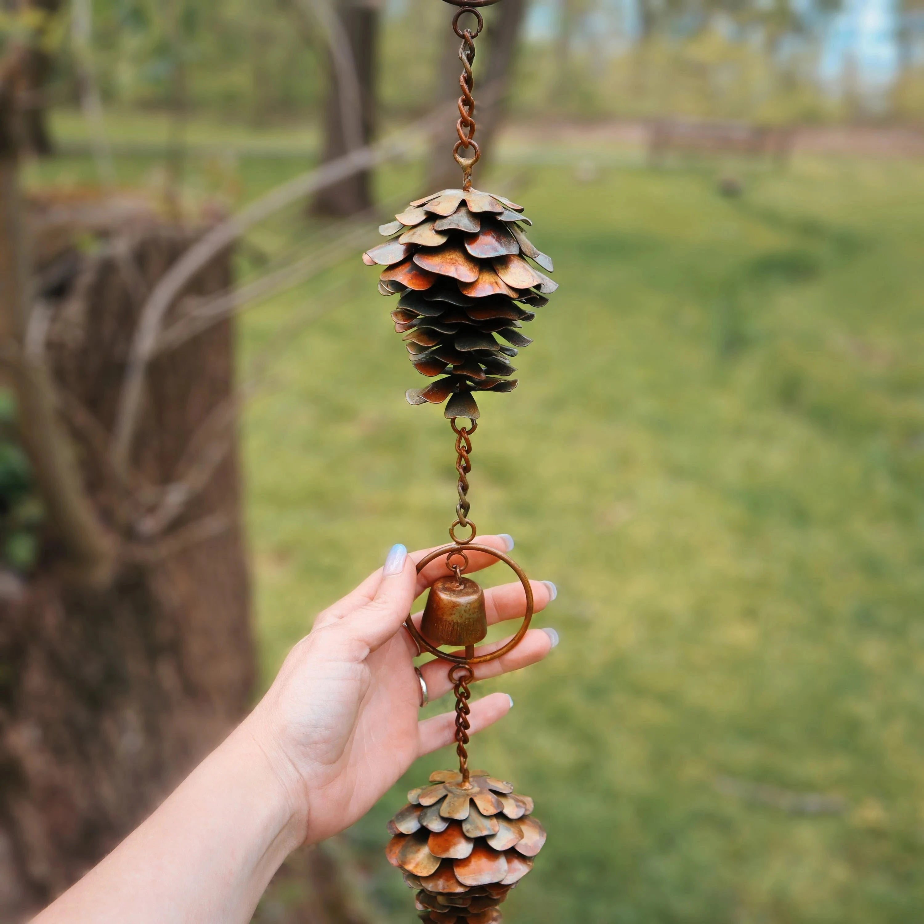 Durable Pine Cone Rain Chain for Gutters - Decorative Outdoor Water Drainage Solution for Garden, Patio, and Yard