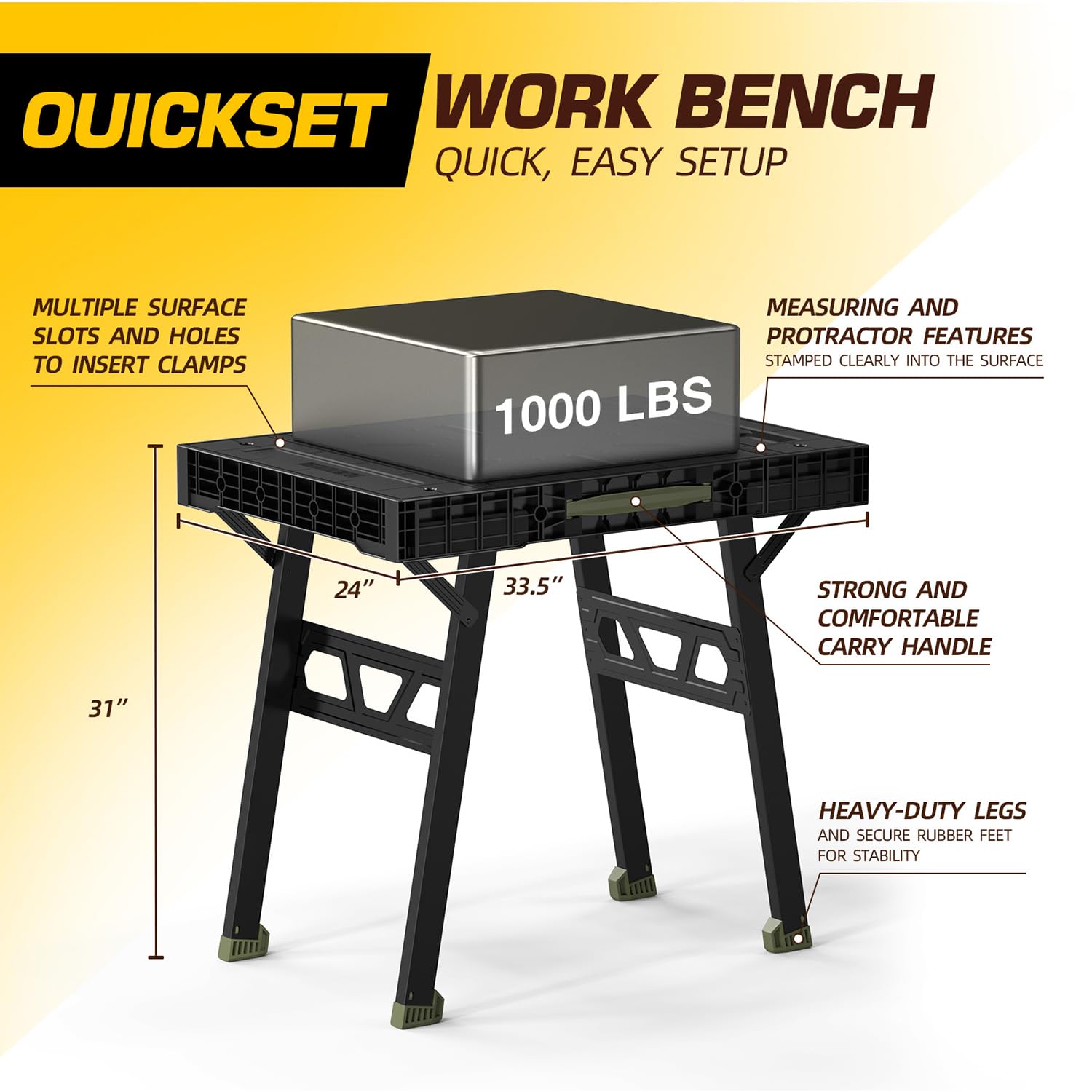 2-in-1 Portable Folding Workbench & Sawhorse - Heavy Duty 1000 lbs Capacity, 34