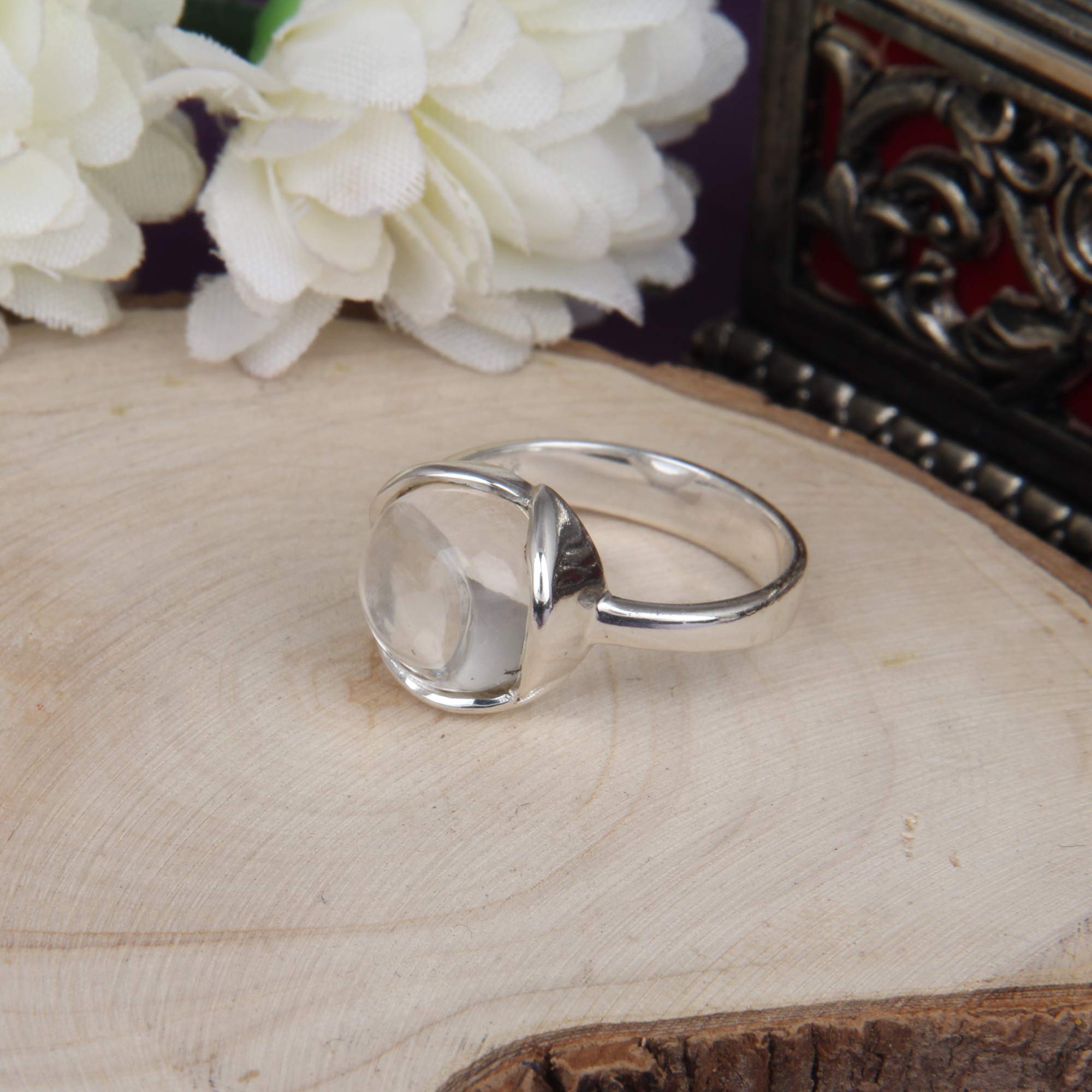Clear Crystal Quartz Ring - Handmade Transparent Natural Gemstone Ring in Yellow Gold Plated or Sterling Silver - Perfect for Stacking, Everyday Wear & Spiritual Healing Jewelry