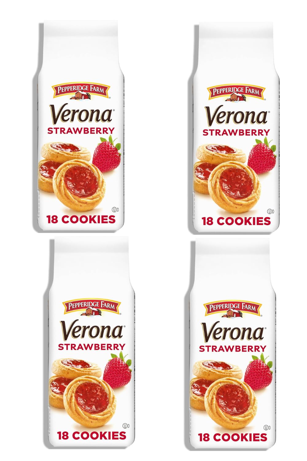Pepperidge Farm Verona Indulgence Strawberry Thumbprint Cookies - 72 Count (4 Packs) | Buttery Shortbread with Strawberry Filling | Perfect for Parties, Gifts & Holiday Treats