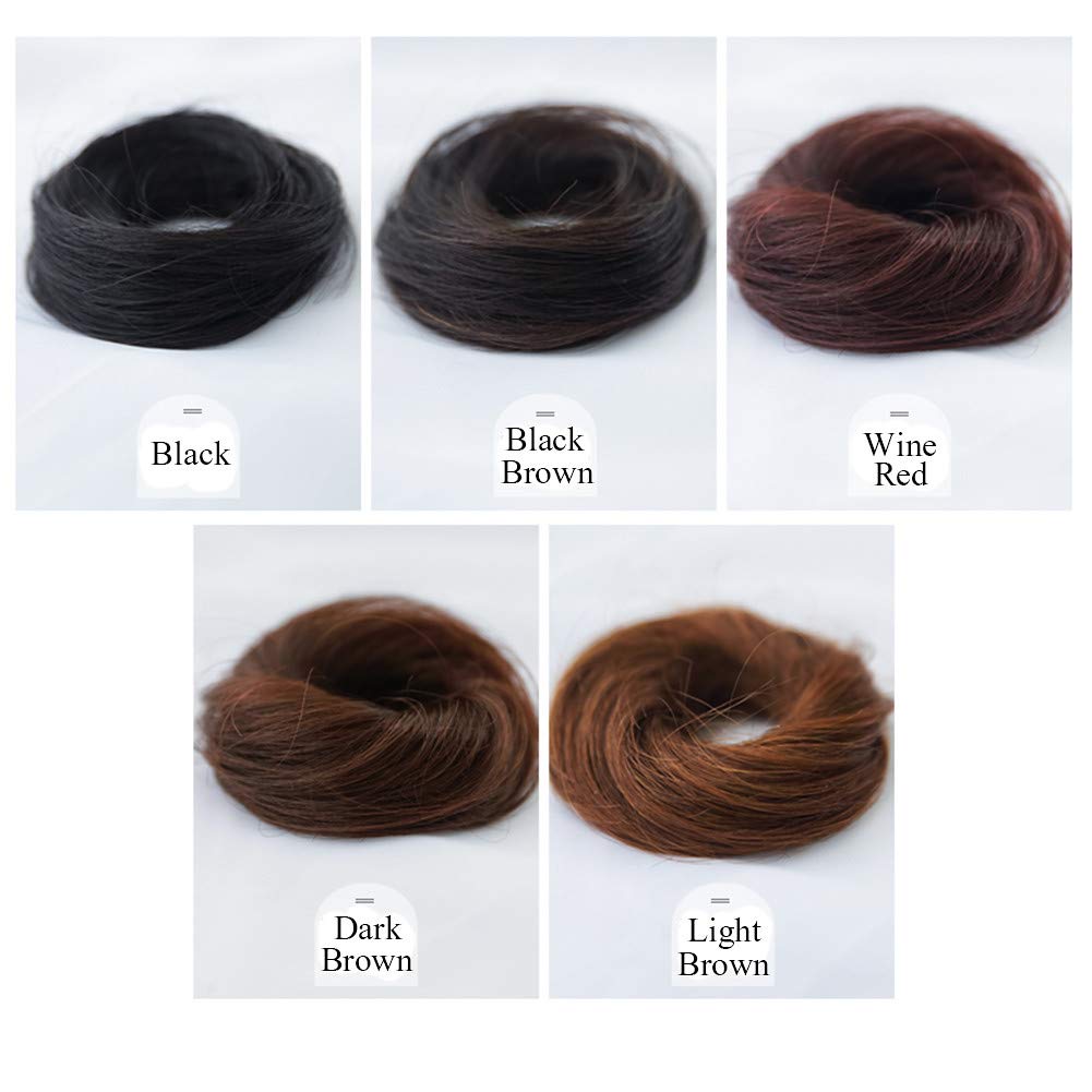 Women's Yoga & Ballet Hair Donut Chignon - 100% Human Hair Scrunchies for Messy Bun Updo | Small Straight Black Hair Extensions | Perfect for Wedding, Dance & Everyday Styling