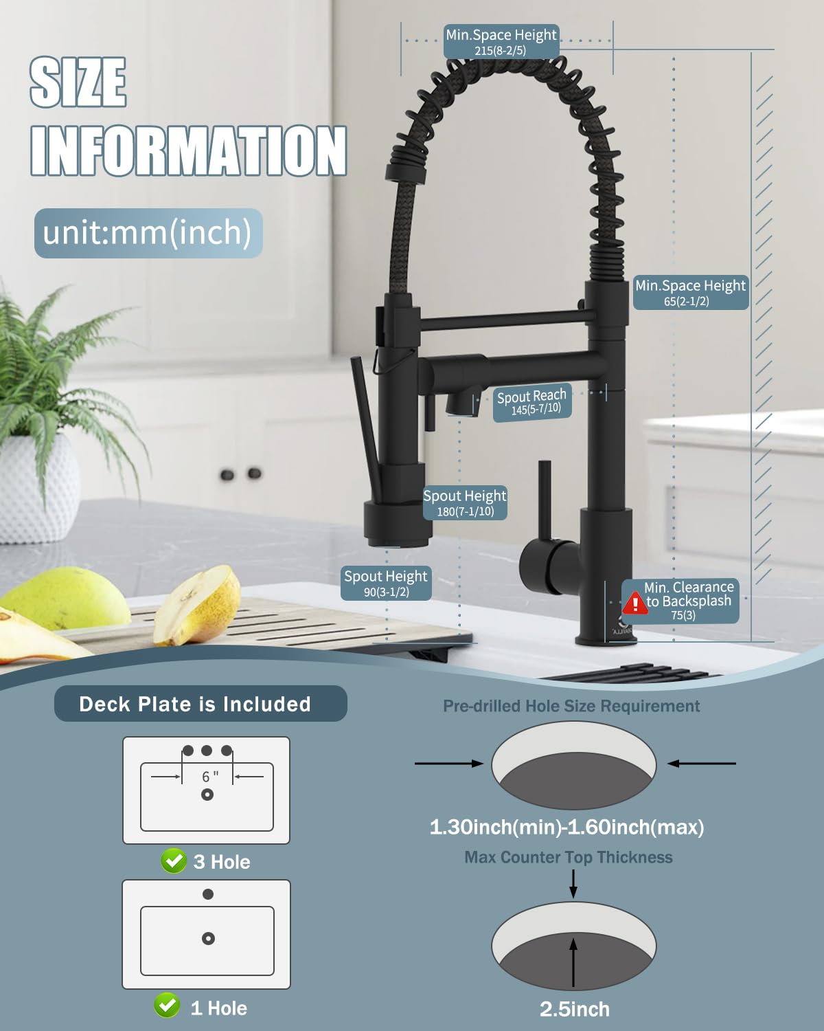 Black Kitchen Faucet with Pull Down Sprayer - Single Handle Stainless Steel Sink Faucet, Dual Function Spray Head for Modern & Farmhouse Kitchens | Perfect for Washing Dishes, Filling Pots & Cleaning Sinks (Model KF-B-8001)