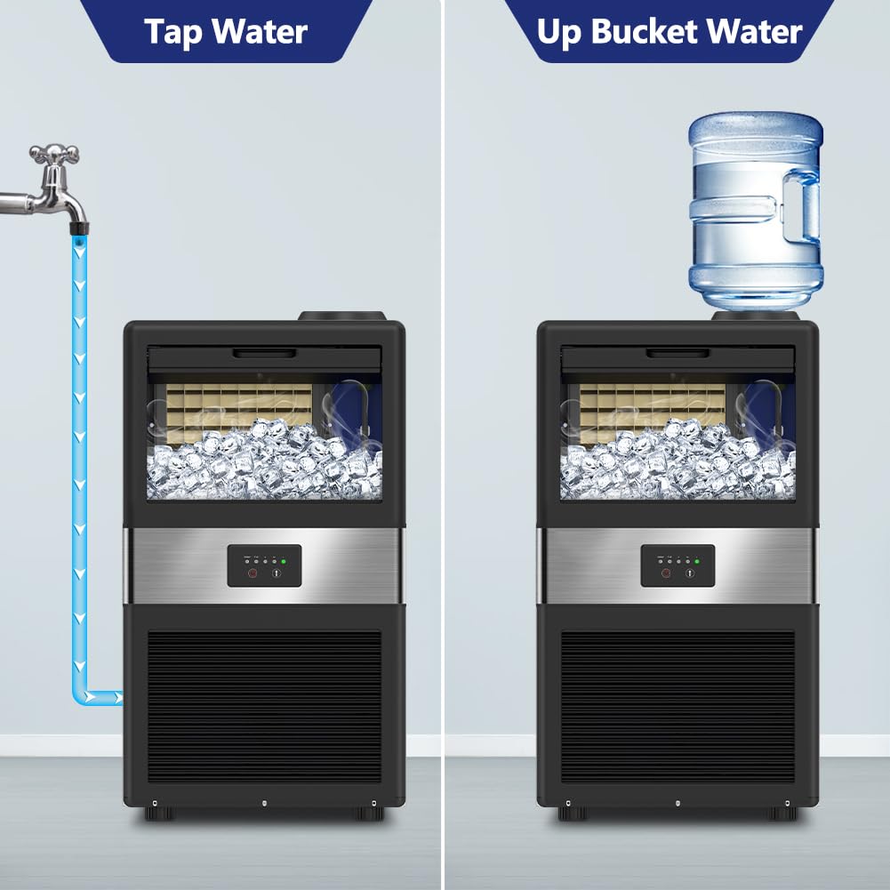 Commercial Ice Maker Machine 80LBS/24H with 18LBS Storage Bin - Stainless Steel Under Counter Large Ice Cube Maker - 2 Water Inlet Modes - Freestanding/Built-in Design for Bars, Restaurants, Home & Office Use - Perfect for Cocktails, Beverages & Commercial Kitchens