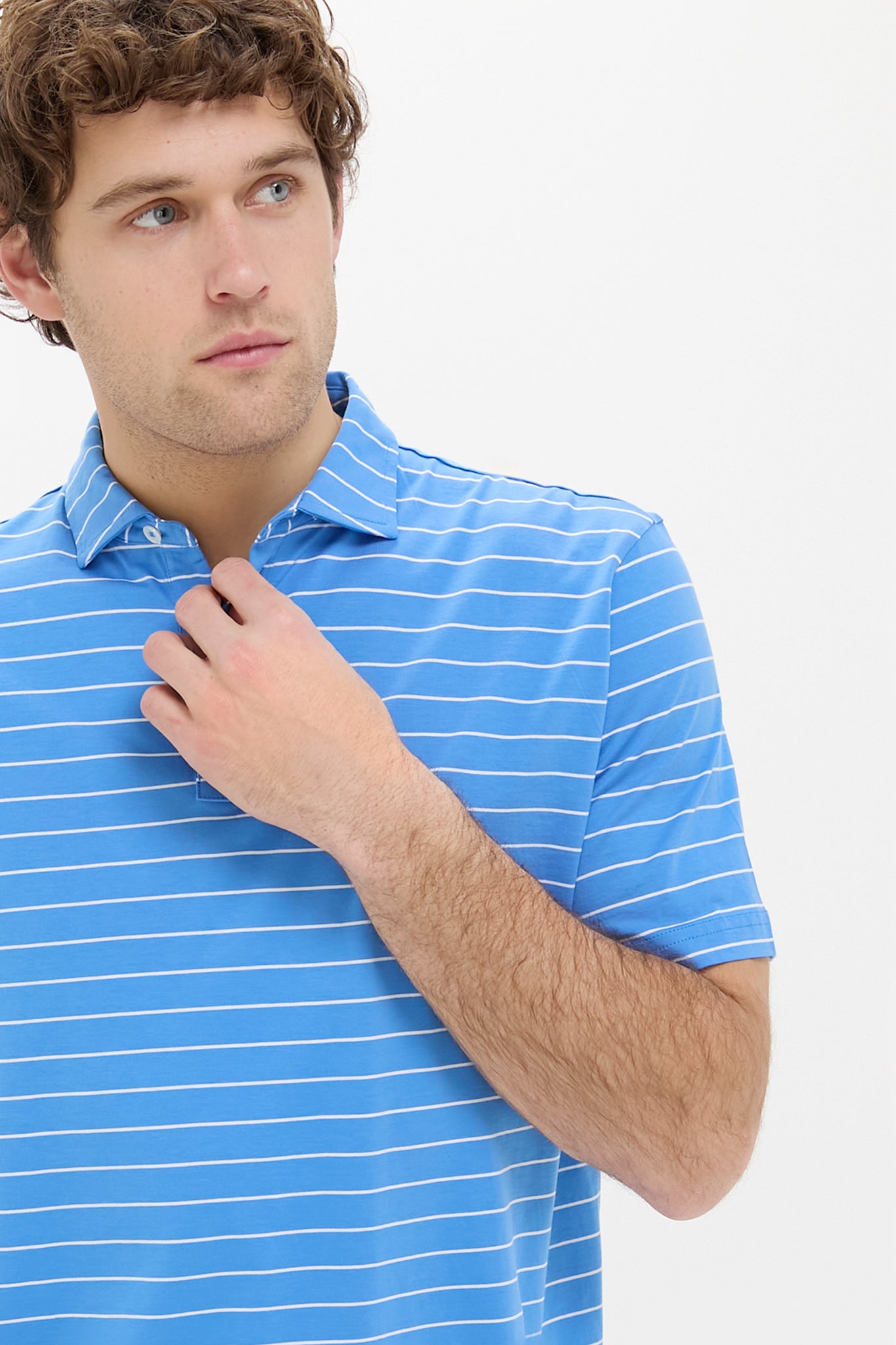 Royal Blue Poppy Crown Comfort Ross Stripe Polo Shirt for Men - Breathable Cotton Casual Wear for Golf, Office & Outdoor Activities