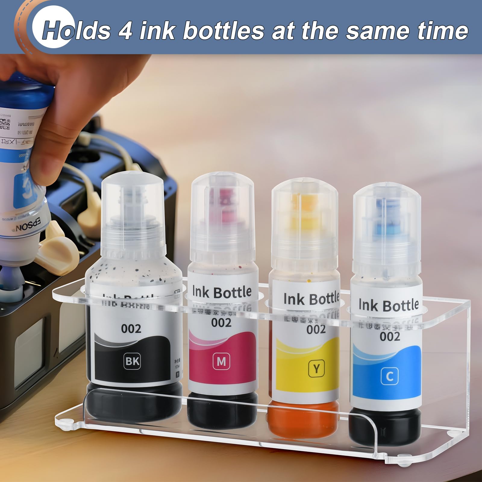 Acrylic Sublimation Ink Bottle Stand Holder - 4-Bottle Storage Organizer for EPSON, HP, Canon Ink Bottles - Anti-Tipping Design (Clear) - Perfect for Sublimation Printing & Craft Workspaces