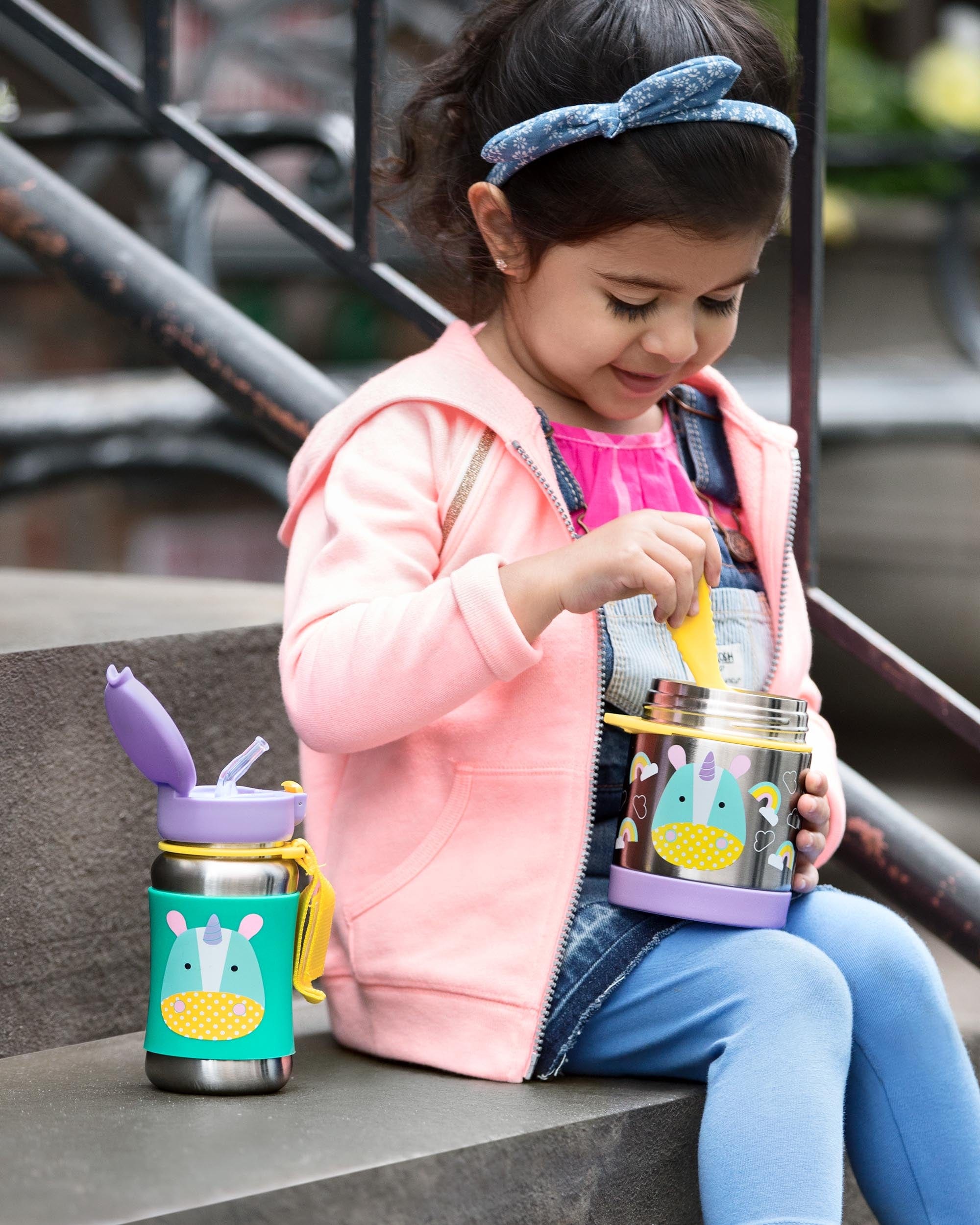 Skip Hop Zoo Stainless Steel Straw Bottle - Insulated Kids Water Bottle with Leak-Proof Lid, BPA-Free & Eco-Friendly - Perfect for School, Travel & Outdoor Activities