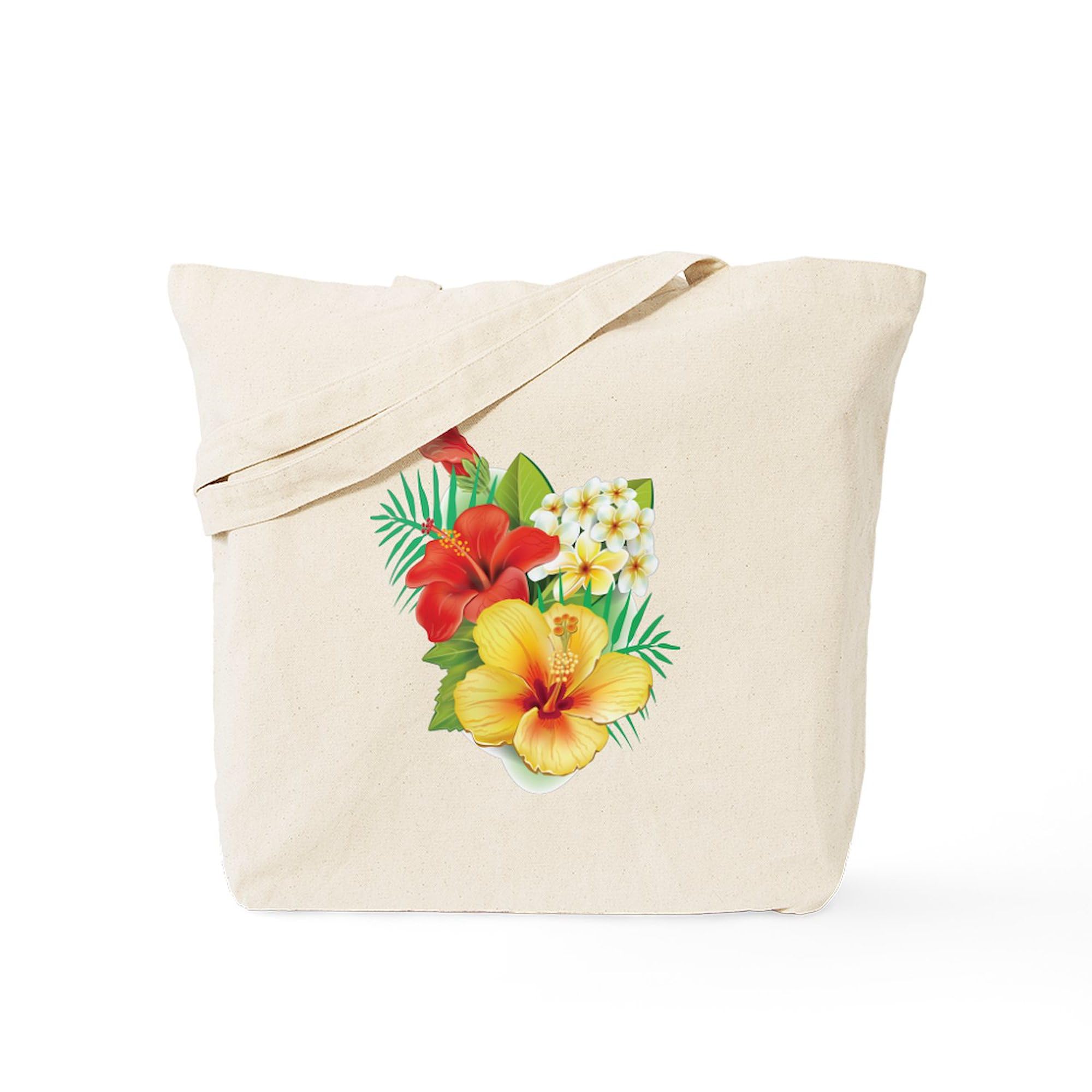 Tropical Hibiscus Tote Bag - Natural Canvas Reusable Shopping Bag for Beach, Grocery & Everyday Use | Eco-Friendly & Durable