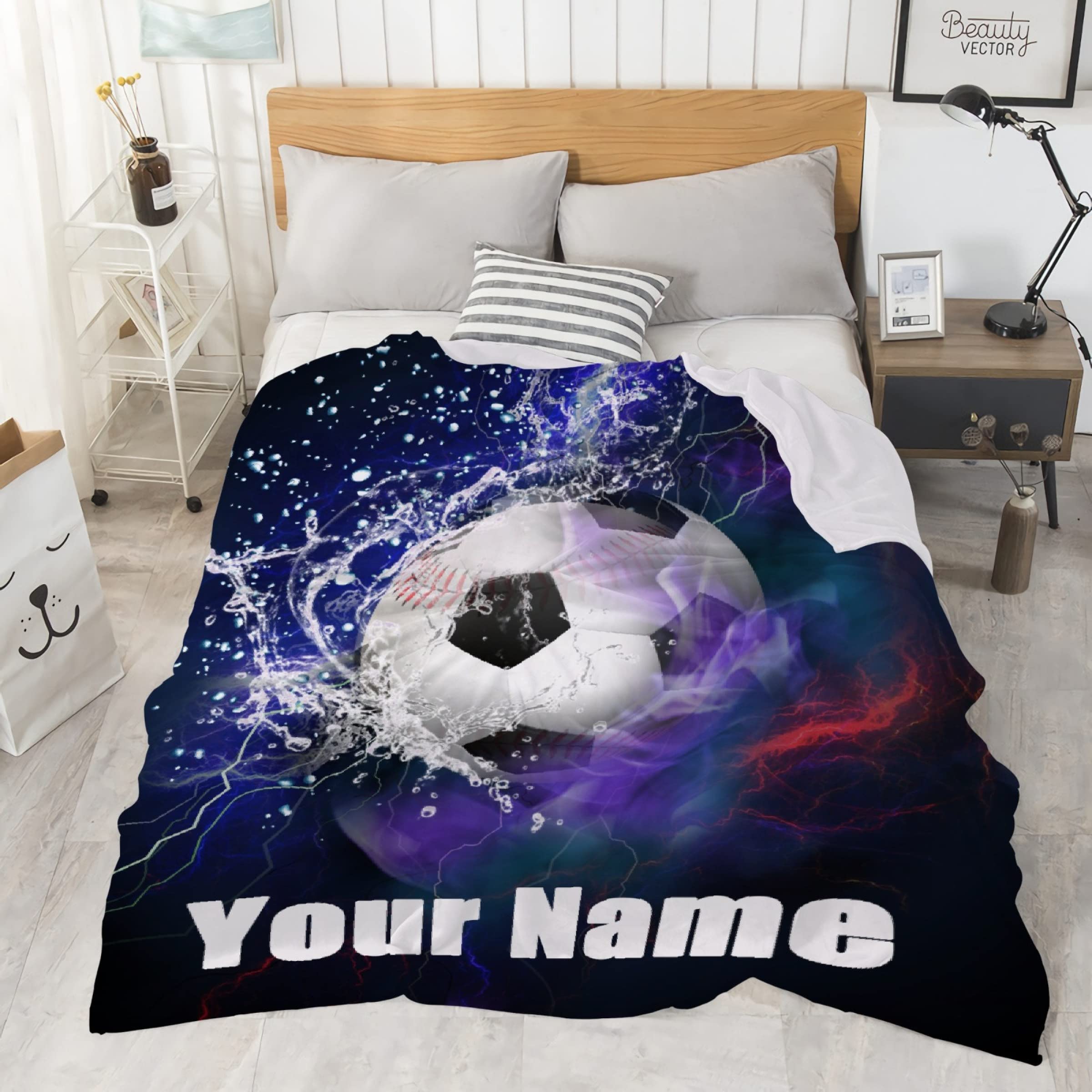 Personalized Soccer Throw Blanket - Custom Name Fleece Blanket for Men, Boys & Friends | Soft Flannel Gift for Birthday, Anniversary & Sports Fans | Cozy Couch, Bed & Game Day Blanket