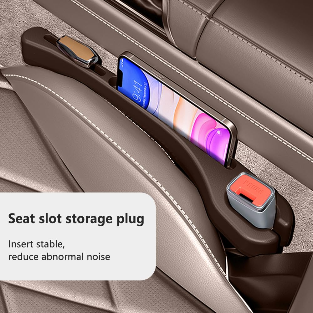 2PCS Car Seat Gap Filler Organizer with Phone Holder, Upgrade Version for Preventing Items from Falling, Essential Car Accessories, Brown - Perfect for Road Trips and Daily Commutes