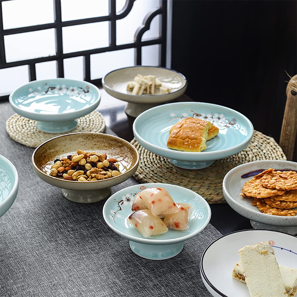 Ceramic Pedestal Bowl - 6.3 Inch Round Footed Serving Dish for Fruits, Desserts, Snacks, Nuts | Elegant Kitchen Counter Centerpiece & Table Decor in Green | Perfect for Parties, Dining Display, and Home Decor