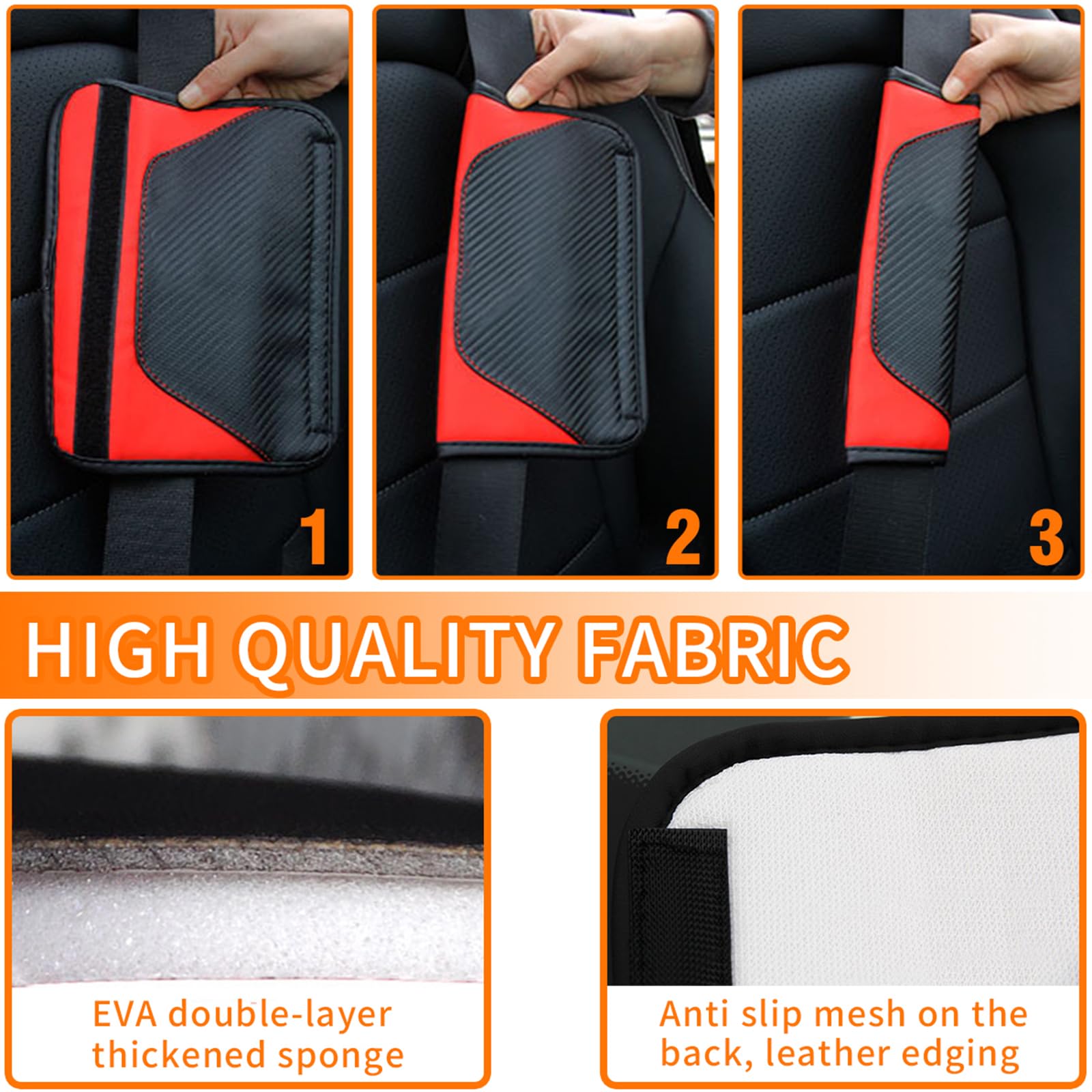 2PCS Carbon Fiber Car Seat Belt Covers - Breathable Leather Shoulder Strap Pads for Comfort & Safety | Universal Fit for Most Vehicles | Perfect for Long Drives, Road Trips & Daily Commuting (Black/Red)