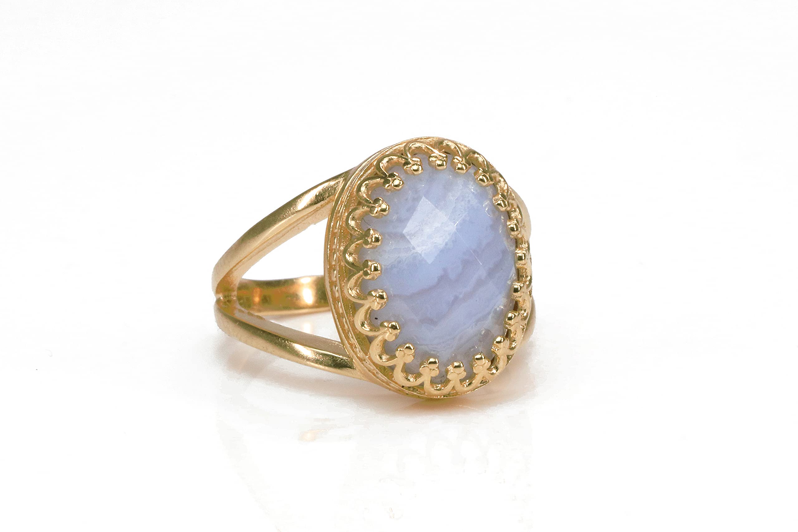 Elegant Anemone Jewelry Fancy Agate Ring for Women - Handmade Artisan Oval Statement Ring - Unique Vintage Customizable Engraved Jewelry Gift with Box - Perfect for Weddings, Parties & Special Occasions