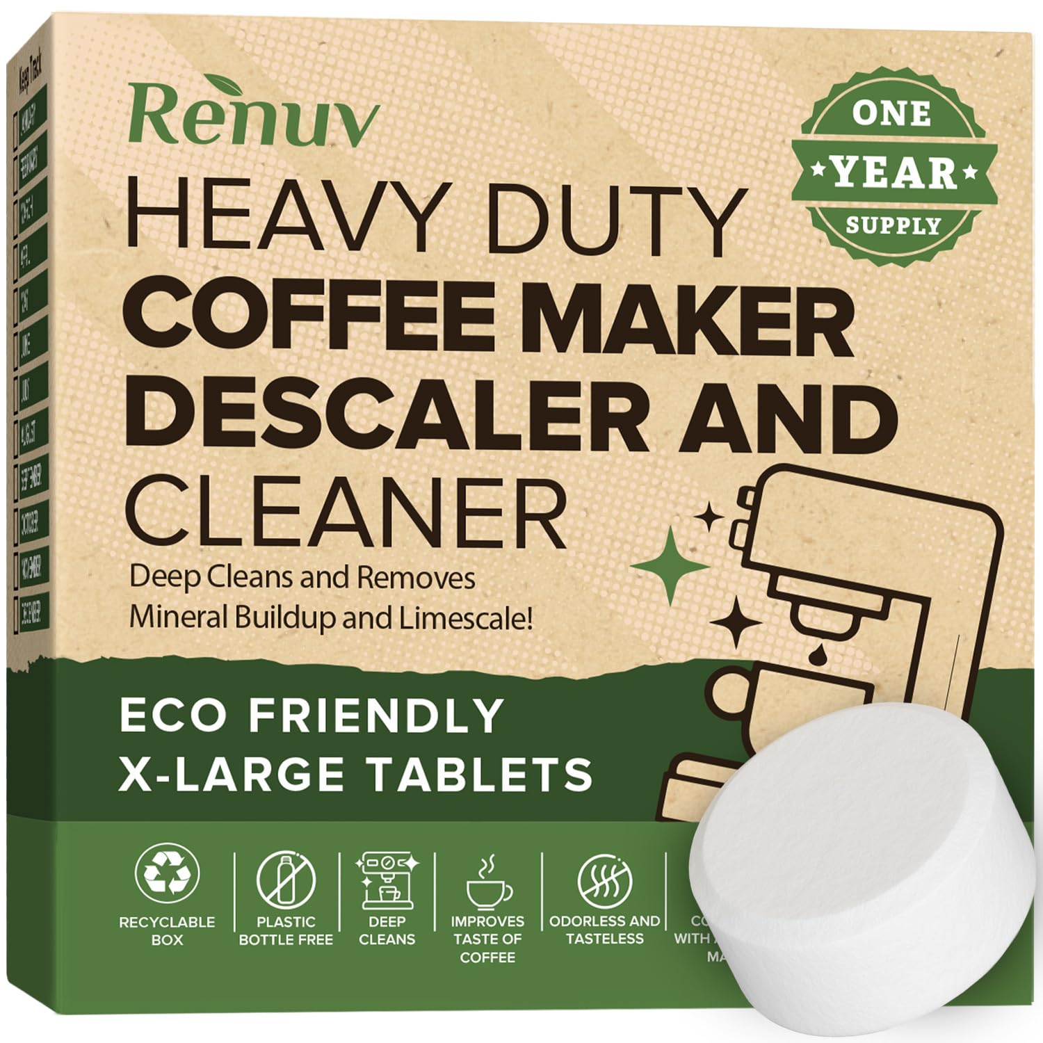 Eco-Friendly Coffee Maker Cleaner & Descaler Tablets - 12 Uses for Keurig, Ninja, Breville, DeLonghi, Nespresso, Miele, Jura, Mr Coffee & Cuisinart - Descaling Solution for Coffee Pots & Espresso Machines - Perfect for Home, Office & Cafe Use