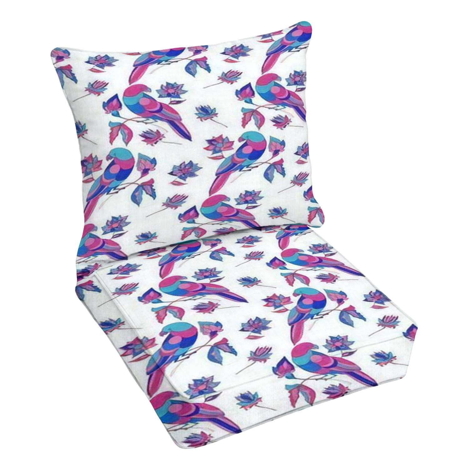 Premium Outdoor Deep Seating Cushion Set - Tropical Parrot & Fantasy Flower Hand-Painted Design - Waterproof Patio Furniture Replacement Cushions for Lounge Chairs, Conversation Sets - Perfect for Poolside, Garden, and Backyard Relaxation