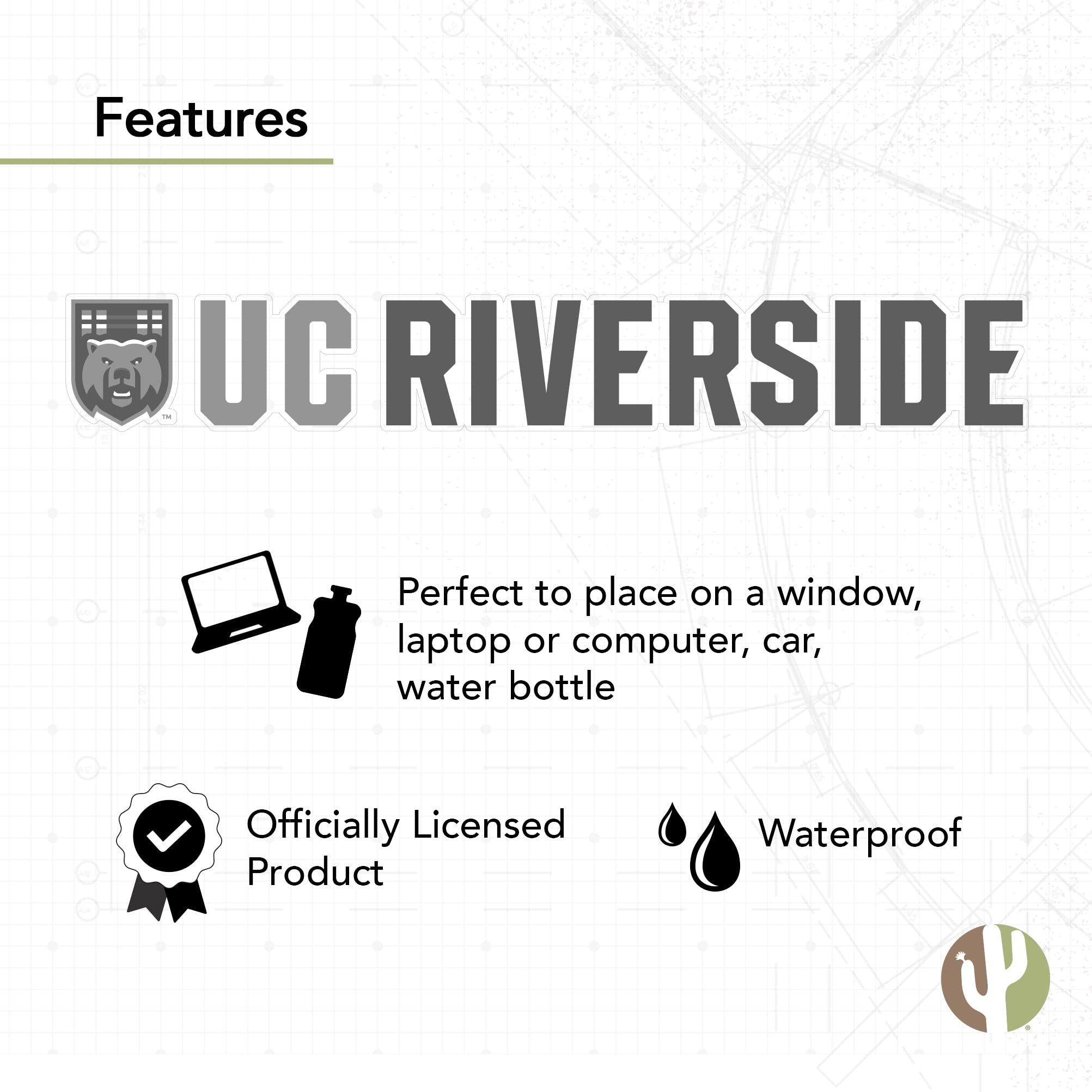 UCR Highlanders Vinyl Decal Sticker - 15 Inch Desert Cactus Design for Laptop, Water Bottle, Car & Scrapbook | University of California Riverside School Spirit Decoration