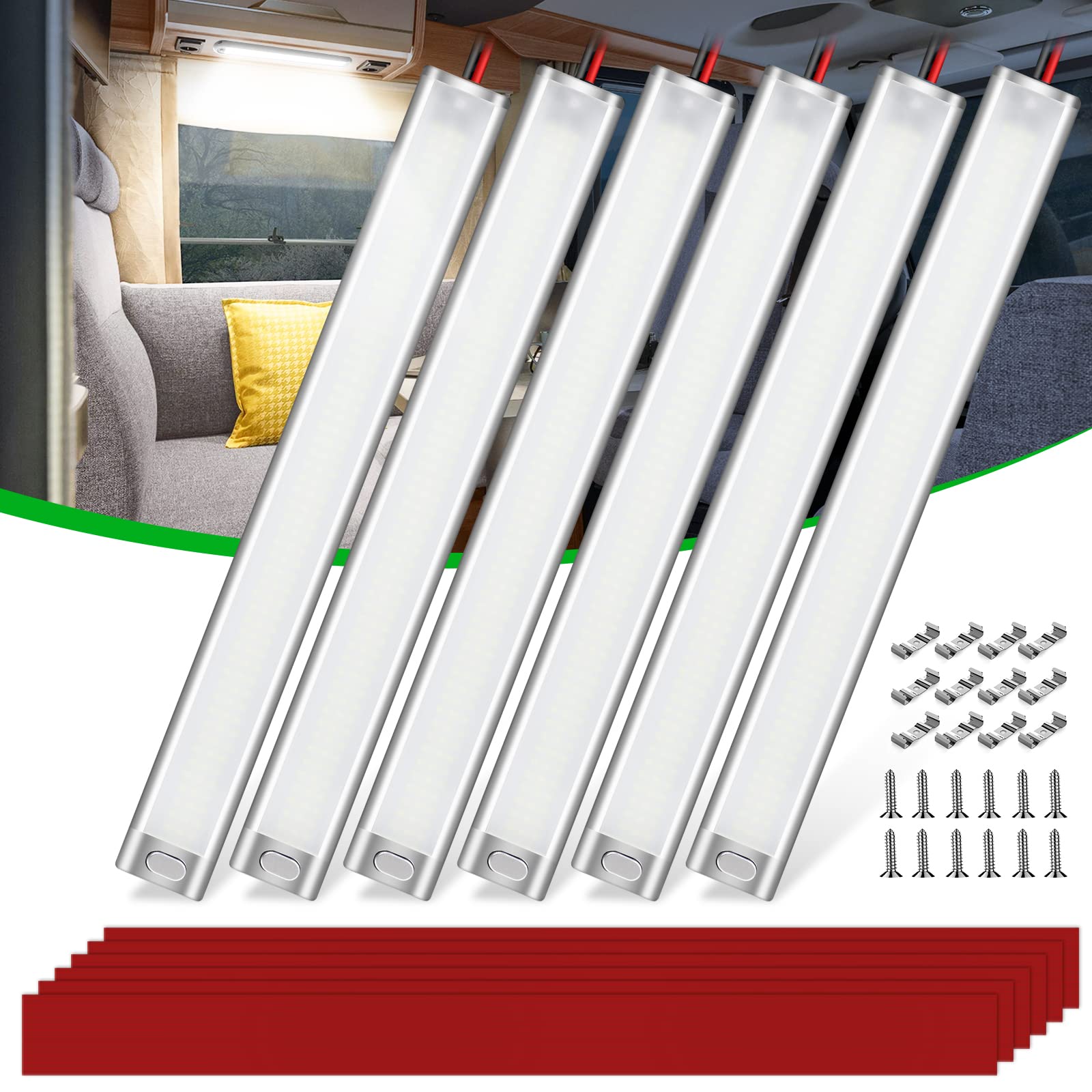 CT CAPETRONIX 12V LED Interior Light Bar - 168 LEDs, 15.4 Inch, 1700 Lumens, 10W - DC 12 Volt LED Strip Lights with On/Off Switch - Perfect for Cargo Trailers, Cars, RVs, Vans, Trucks, Campers, Boats, Caravans & Motorhomes (6 Pack) - Ideal for Interior Lighting, Night Driving & Emergency Use