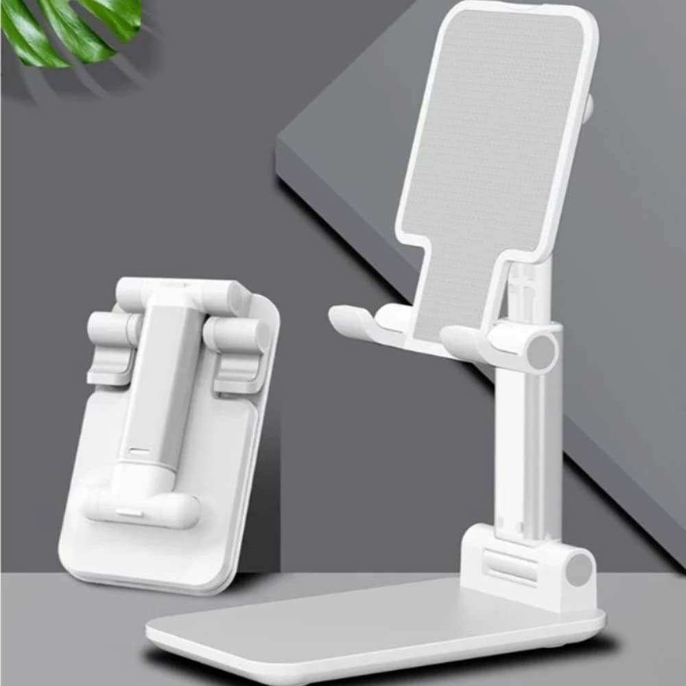 Premium Cell Phone Stand Holder - Adjustable & Sturdy Phone Dock for Desk, Compatible with iPhone, Samsung, Google Pixel - Perfect for Home Office, Video Calls, and Hands-Free Viewing (White)