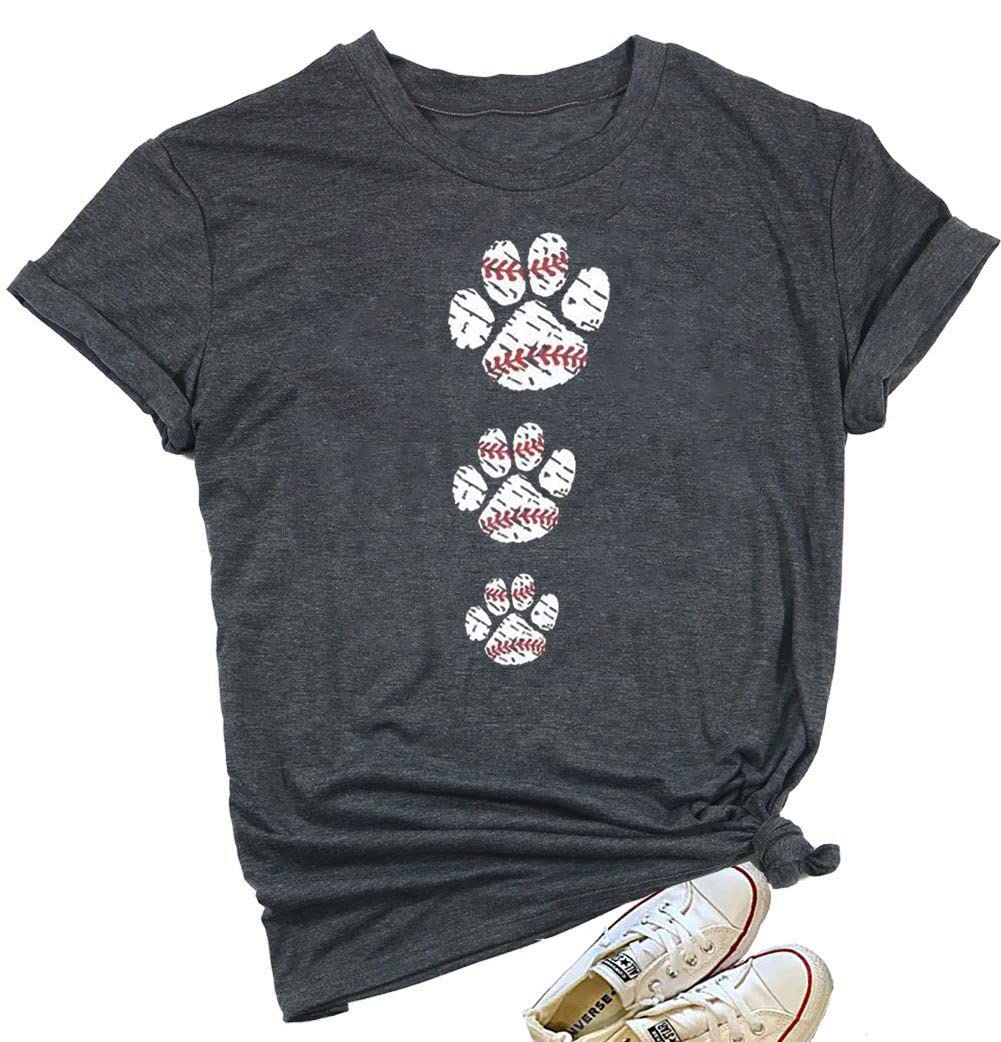 Women's Cute Dog Paw Baseball T-Shirt - Dog Lover Tee Top for Casual Wear | Short Sleeve Dog Mom Shirt for Everyday Outfits & Pet Lover Gifts
