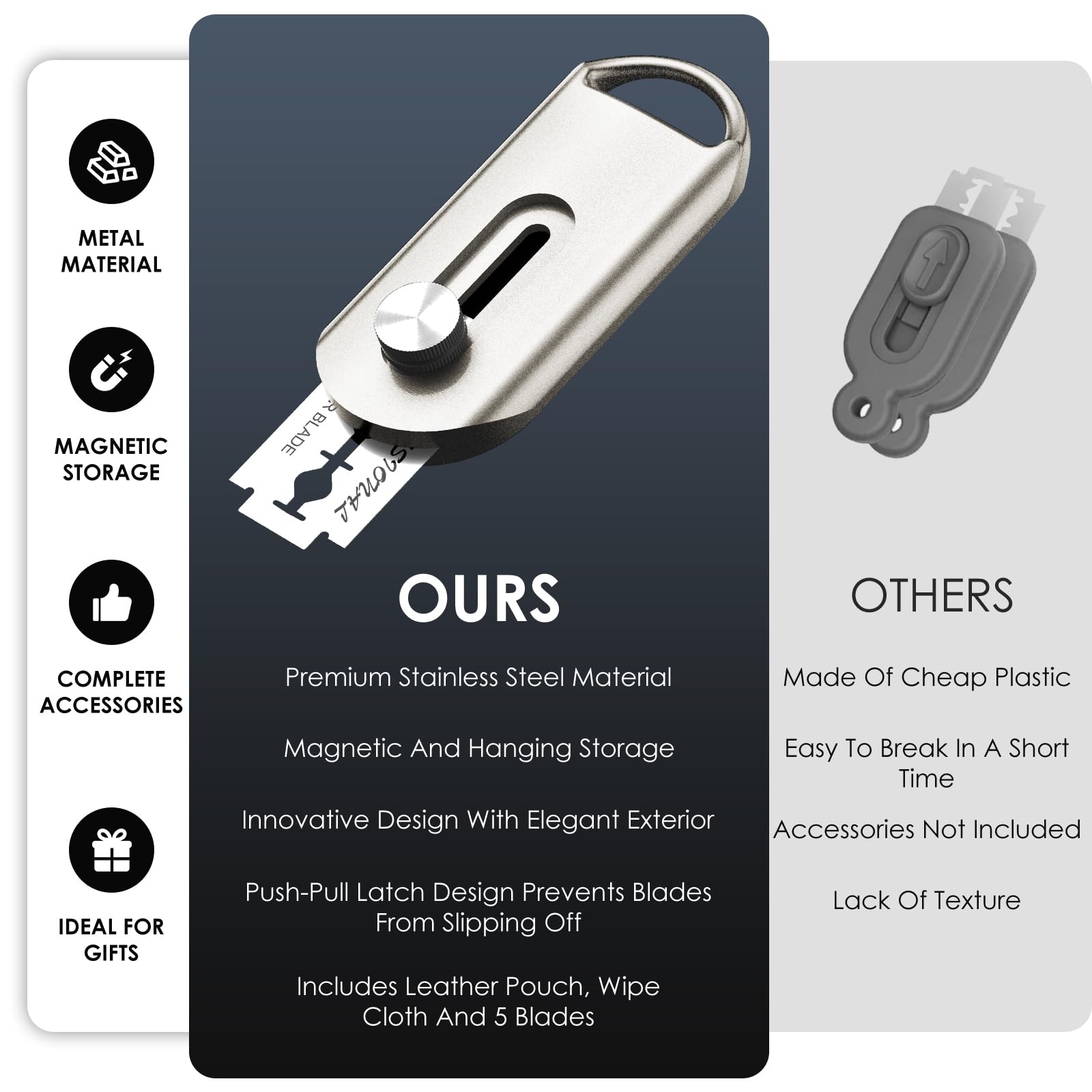 Premium Stainless Steel Bread Lame Dough Scoring Tool Set with 5 Razor Blades - Professional Magnetic Sourdough Bread Scoring Knife for Perfect Artisan Baking - Ideal Gift for Bakers (Champagne Silver) - Perfect for Home Bakers, Bakery Professionals & Bread Making Enthusiasts