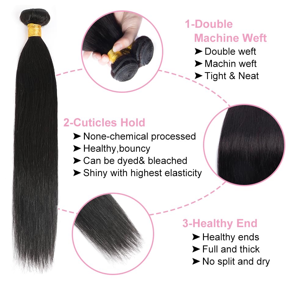 100% Unprocessed 12A Brazilian Virgin Human Hair Bundles - Straight 16 18 20 22 Inch (4 Bundles) | Natural Weave Hair Extensions for Styling & Volume | Perfect for Daily Wear, Parties & Special Occasions