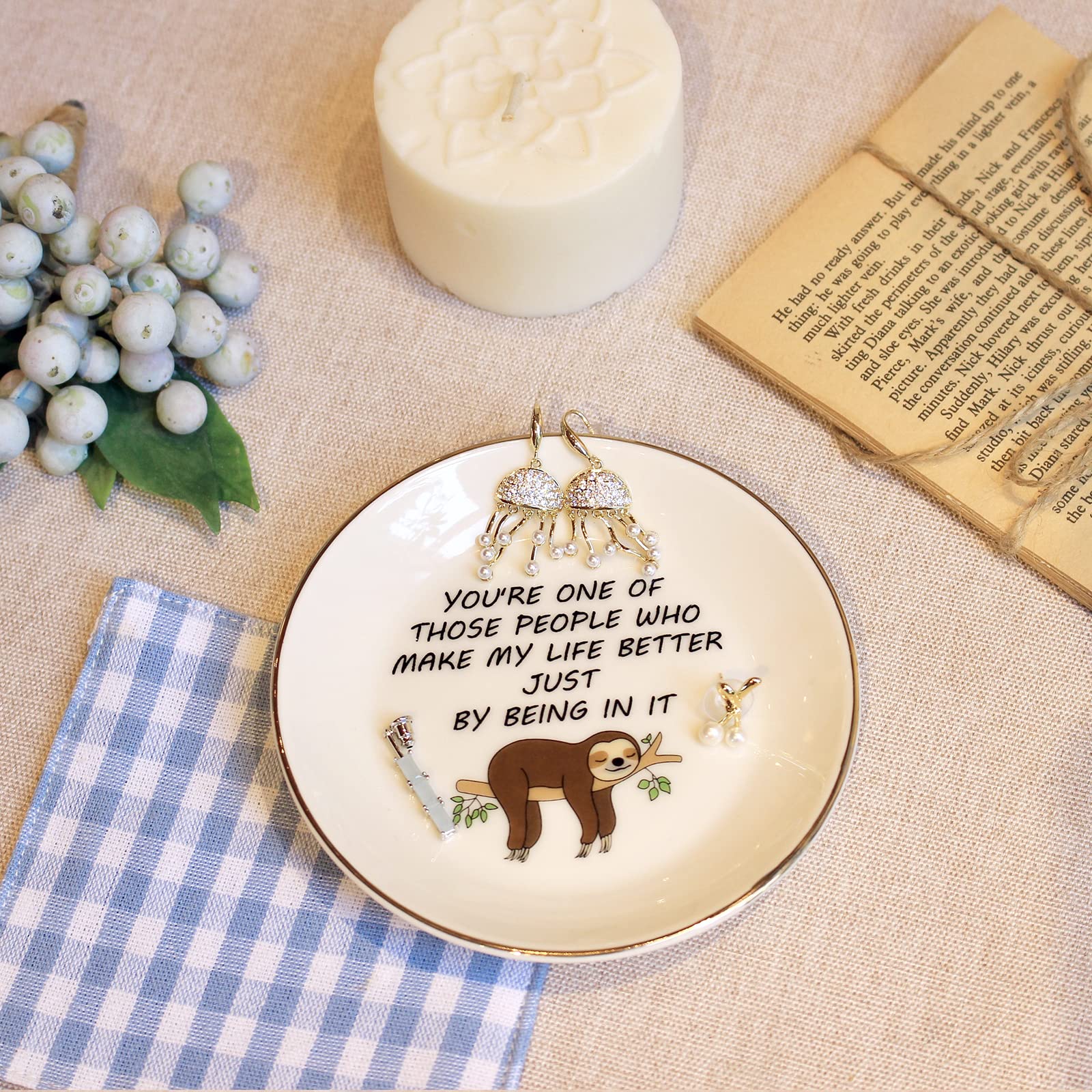 Sloth Jewelry Dish for Women - Elegant Ring Holder & Decorative Trinket Tray - Perfect Gift for Mom, Sister, Friend - Mother's Day, Birthday, Wedding, Christmas Present - Ideal for Bedroom Vanity, Bathroom Counter, or Dresser Organizer